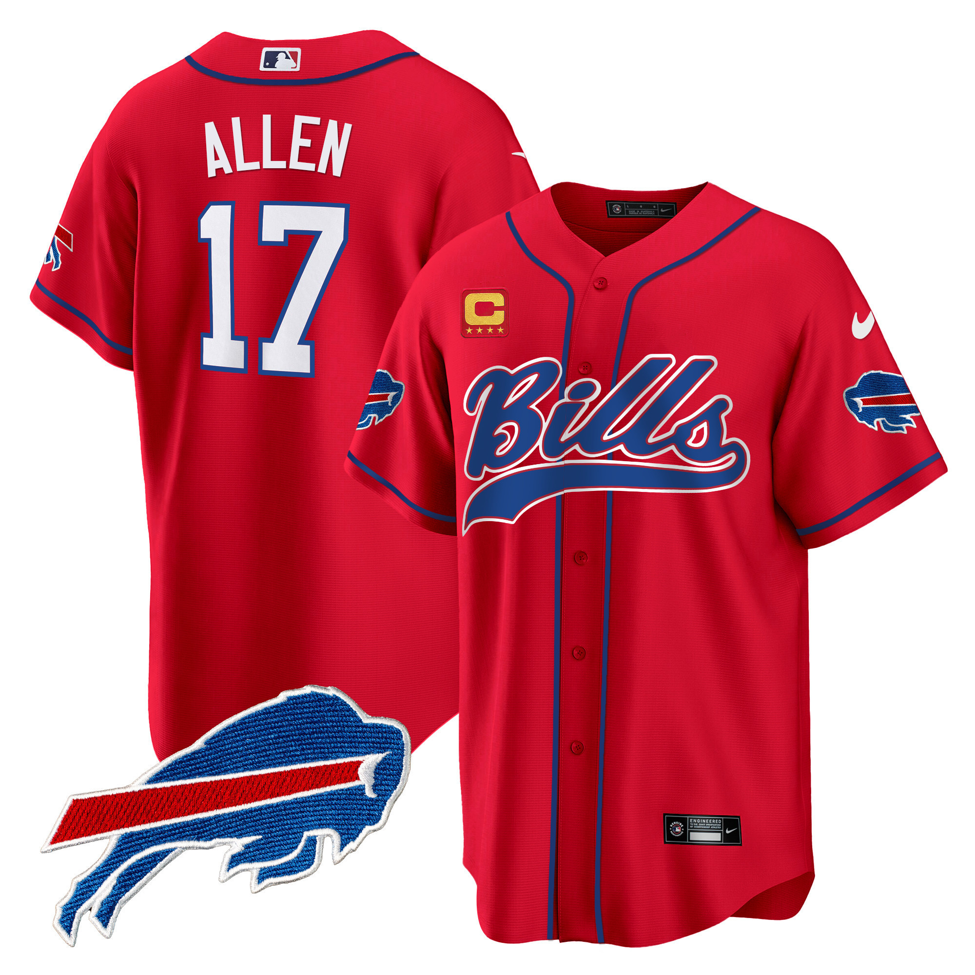 Josh Allen Men's Buffalo Bills Baseball Red Jersey - All Stitched