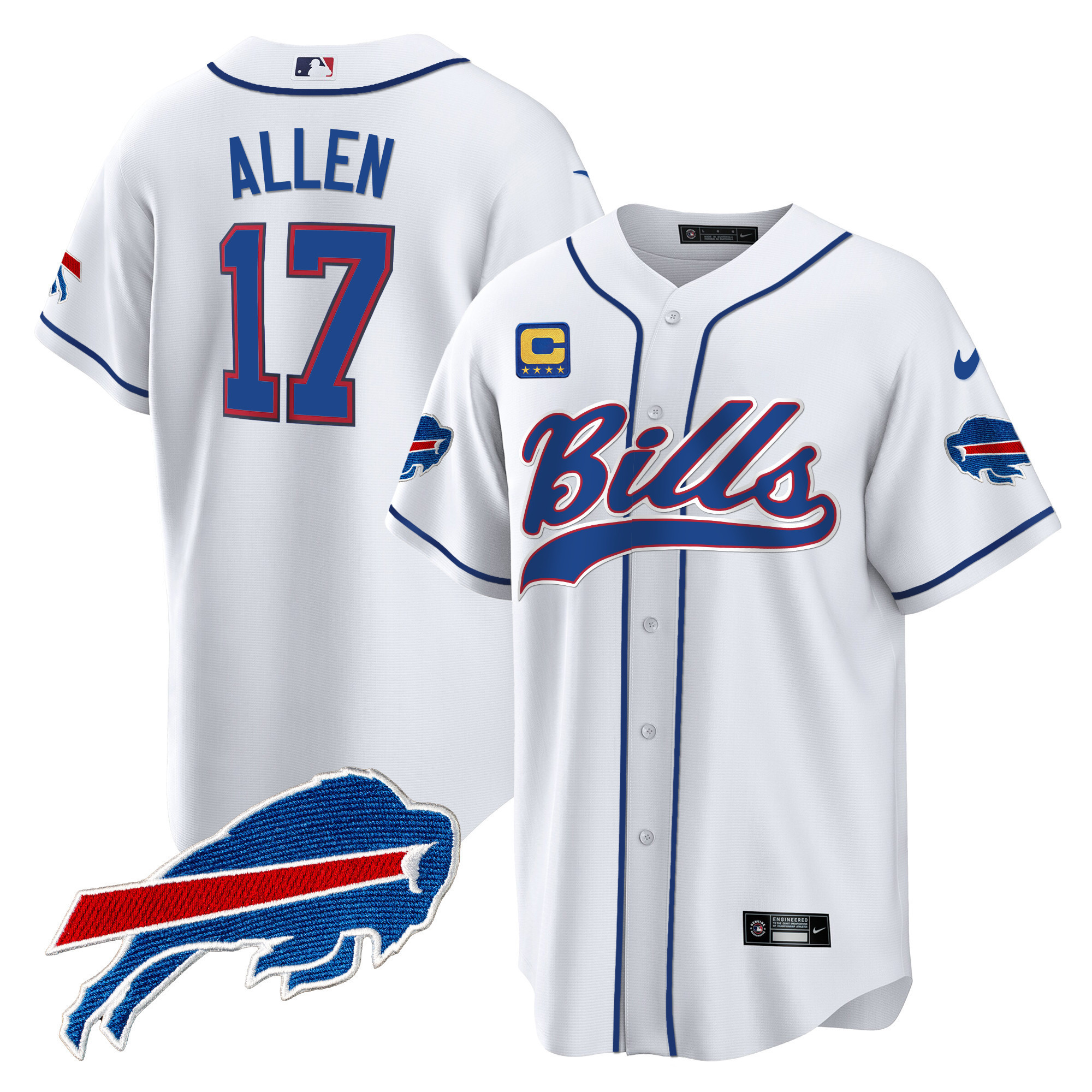 Josh Allen Men's Buffalo Bills Baseball White Jersey - All Stitched