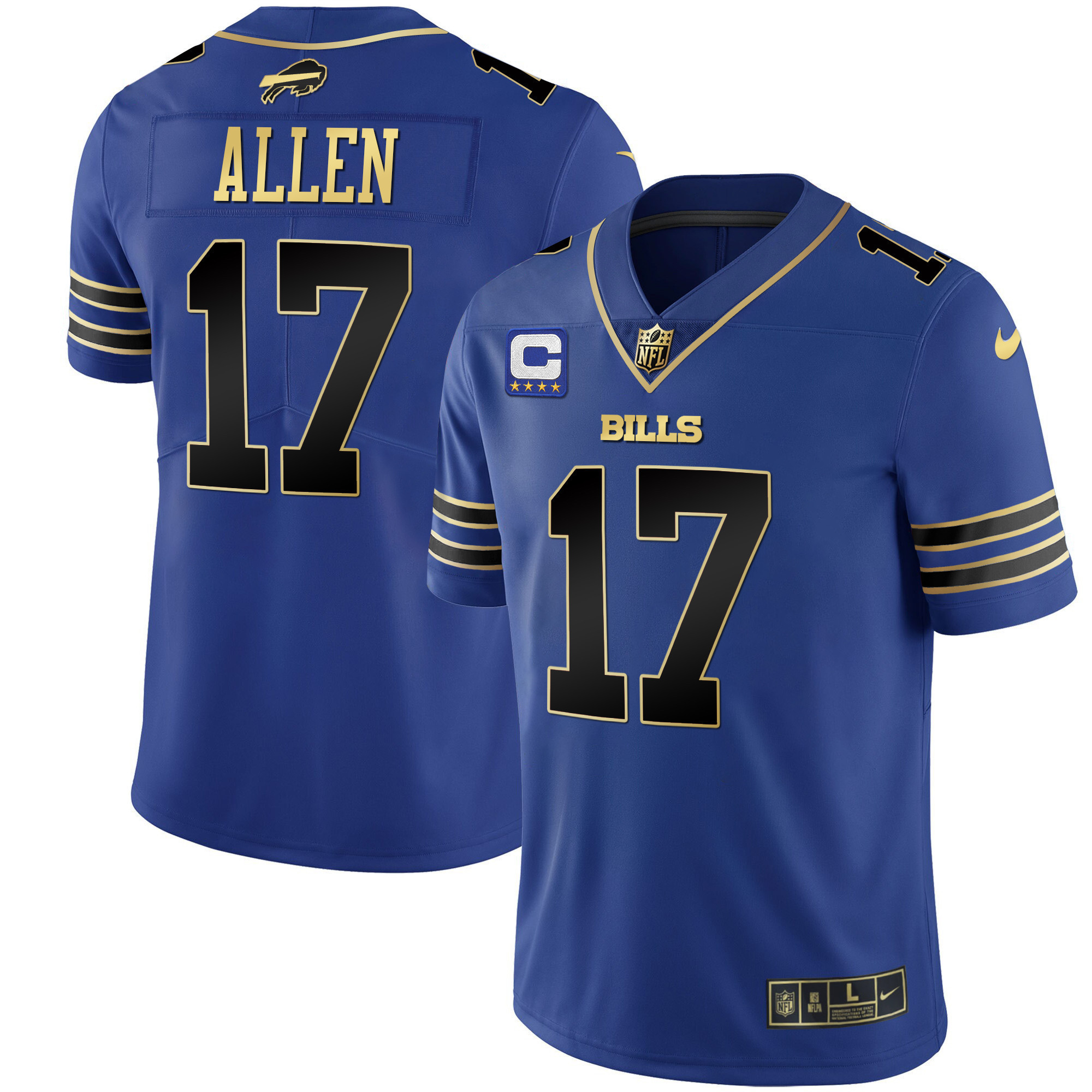 Josh Allen Men's Buffalo Bills Black Gold & Royal Gold Vapor Royal Black Jersey - All Stitched