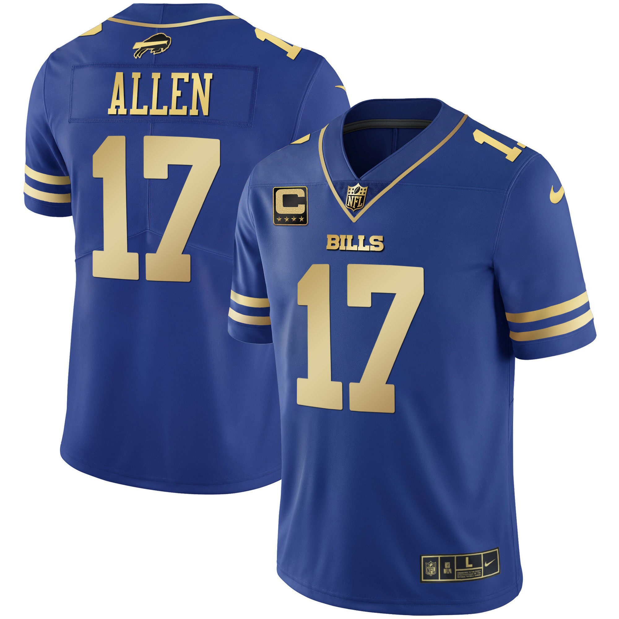 Josh Allen Men's Buffalo Bills Black Gold & Royal Gold Vapor Royal Gold Jersey - All Stitched