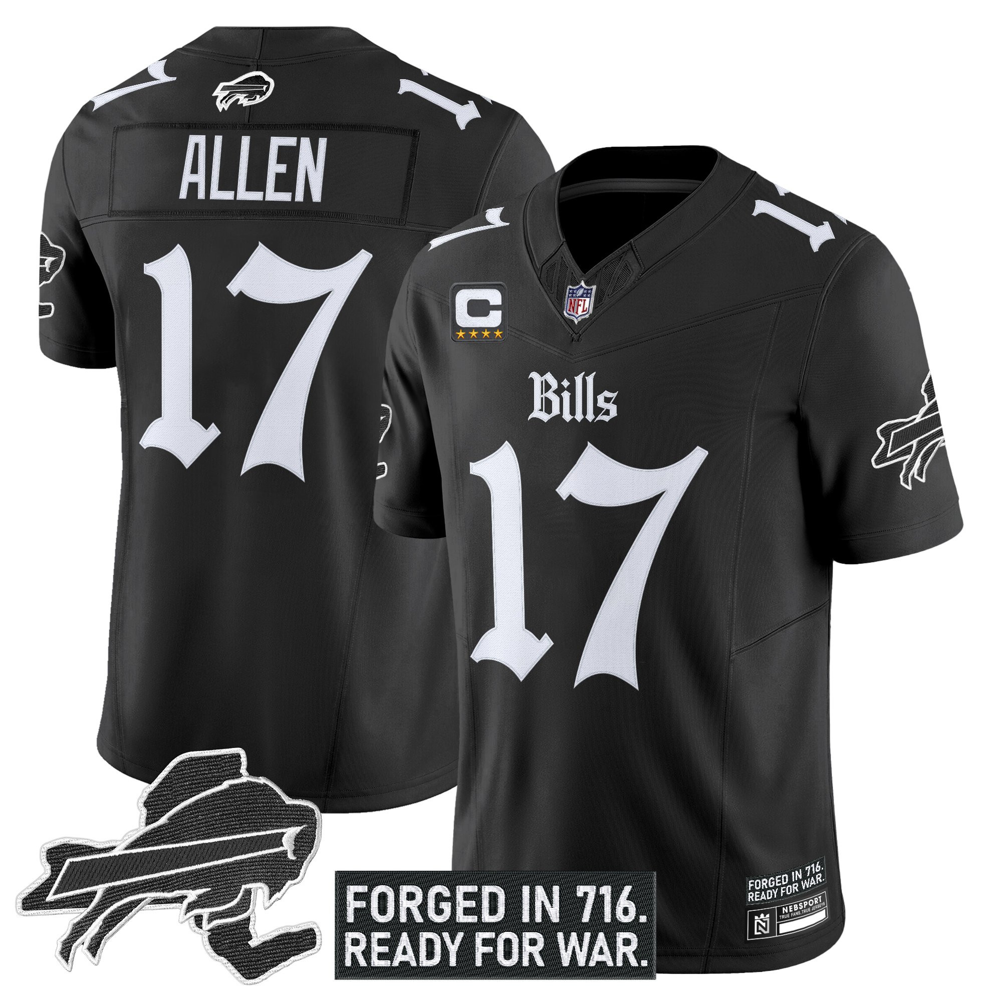 Josh Allen Men's Buffalo Bills 'Gothic Cold Front Edition' Vapor Limited Black Jersey - All Stitched