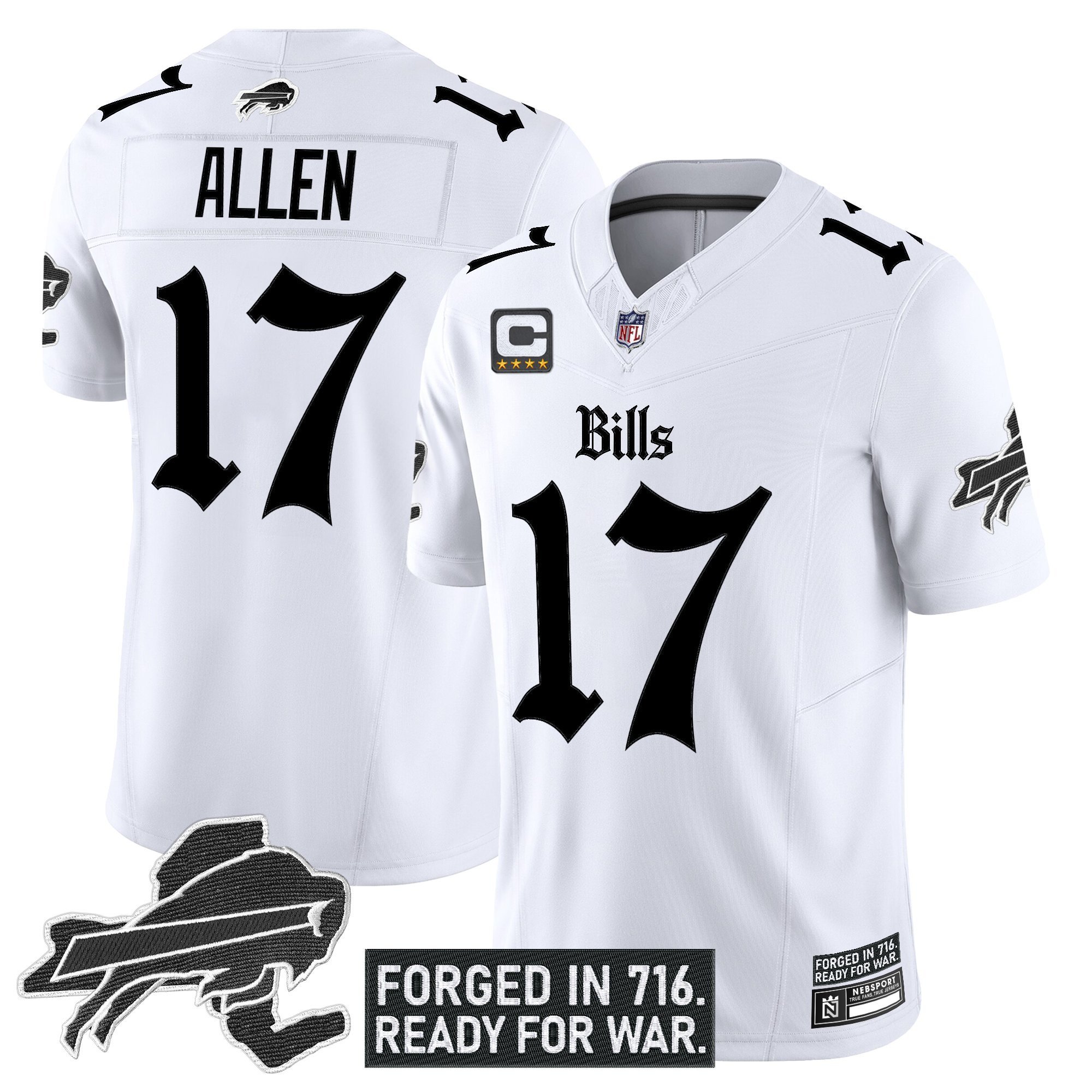 Josh Allen Men's Buffalo Bills 'Gothic Cold Front Edition' Vapor Limited White Jersey - All Stitched Josh Allen Men's Buffalo Bills 'Gothic Cold Front Edition' Vapor Limited White Jersey - All Stitched - Image 1