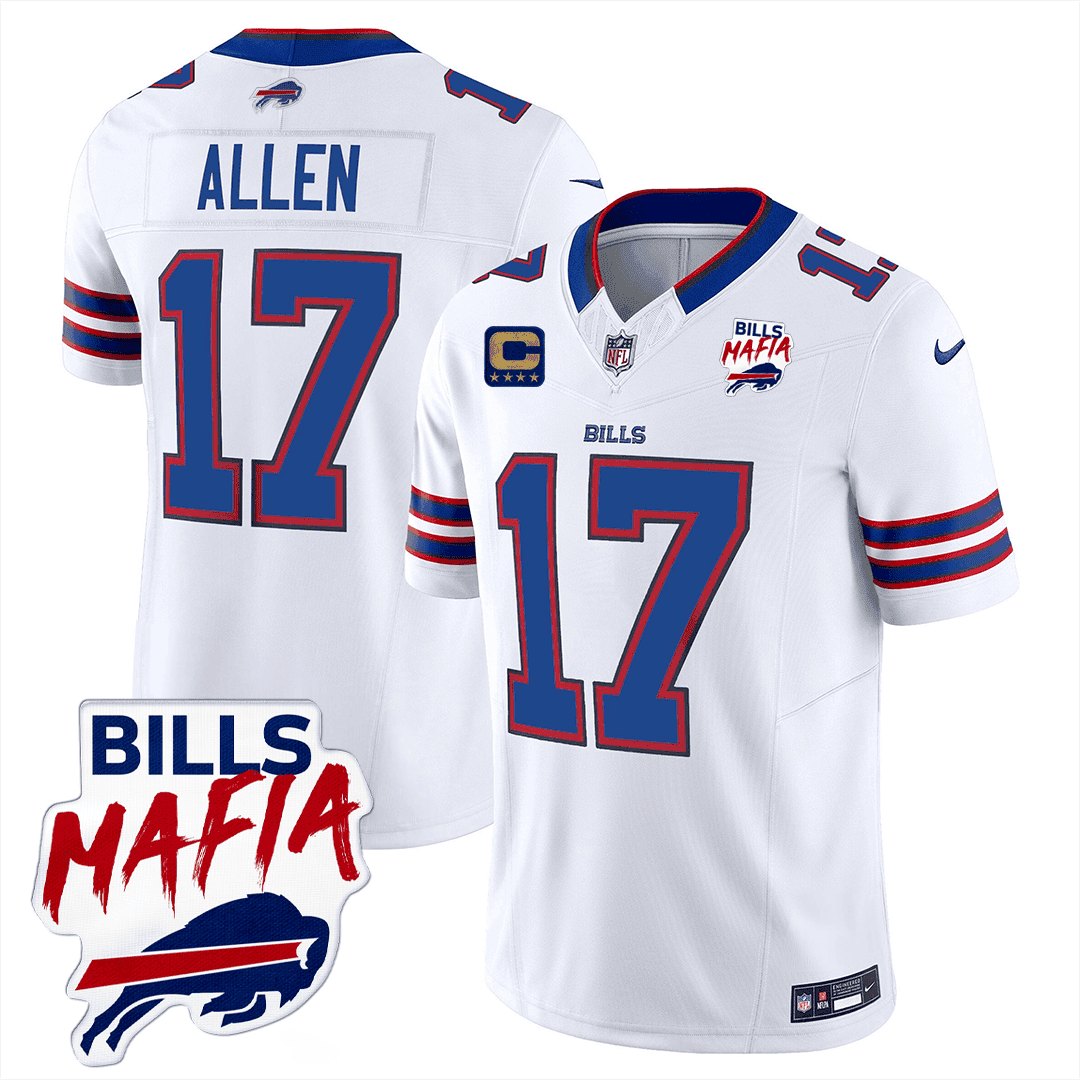 Josh Allen Men's Buffalo Bills Mafia Patch Limited White Jersey - All Stitched