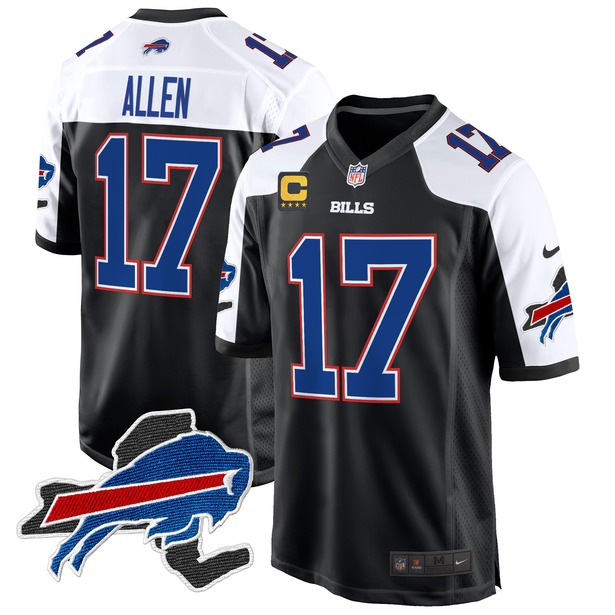 Josh Allen Men's Buffalo Bills New York Patch Game Black Alternate Jersey - All Stitched
