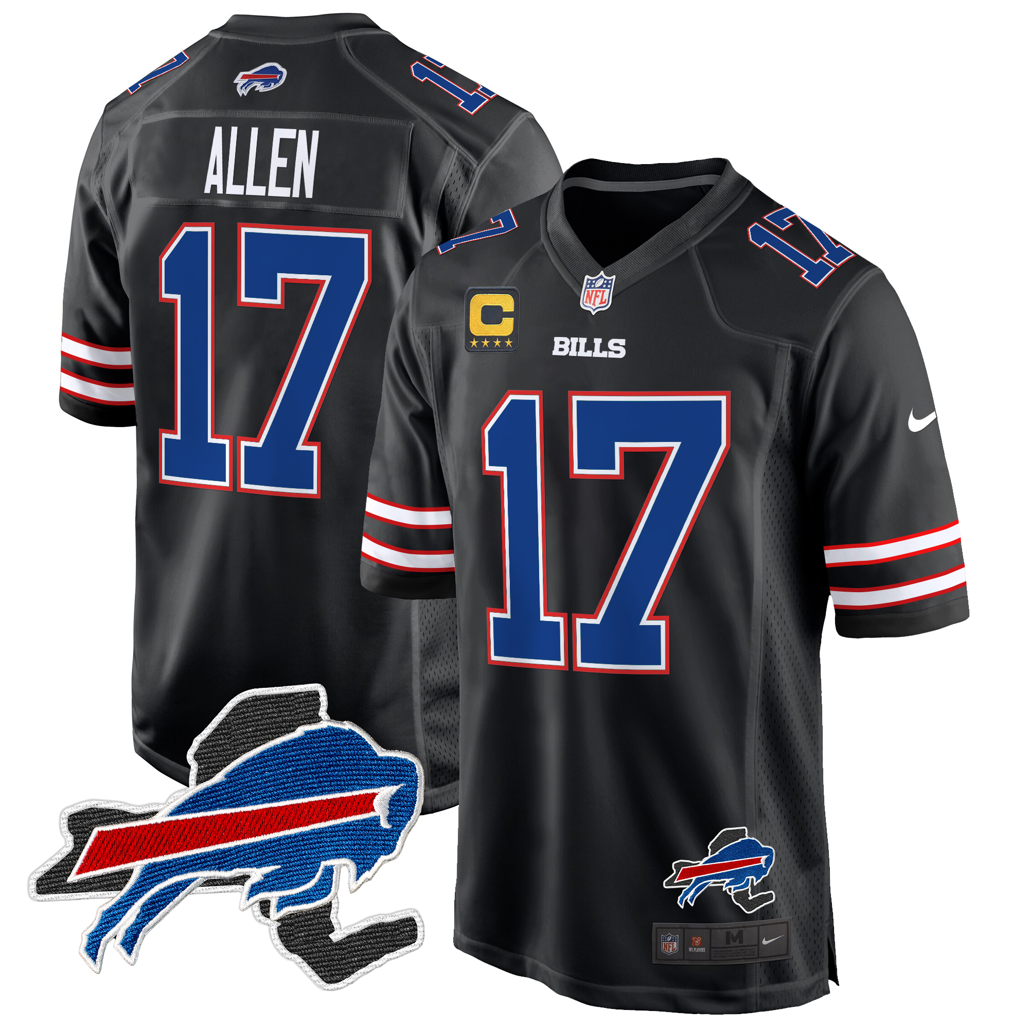 Josh Allen Men's Buffalo Bills New York Patch Game Black Jersey - All Stitched