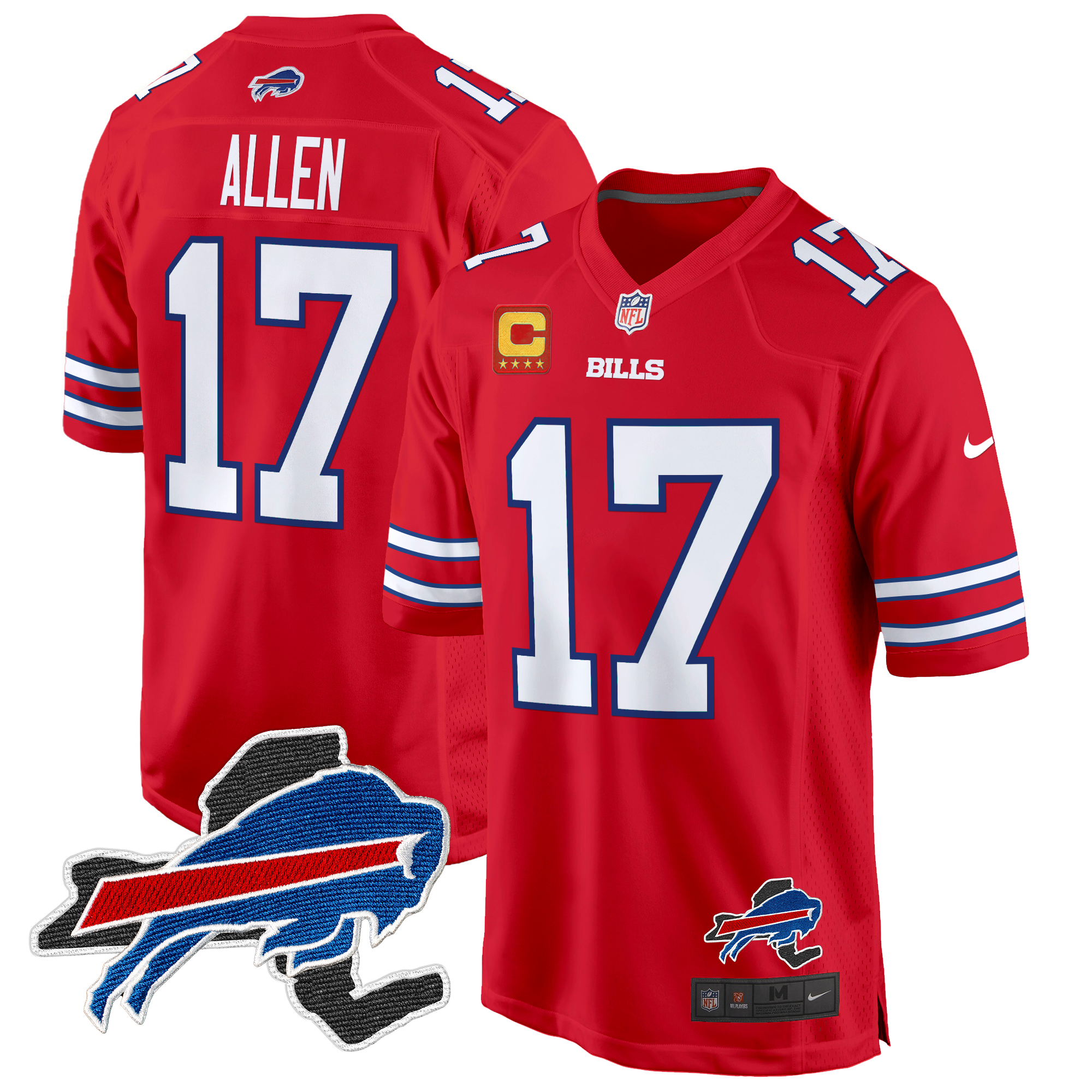 Josh Allen Men's Buffalo Bills New York Patch Game Red Jersey - All Stitched