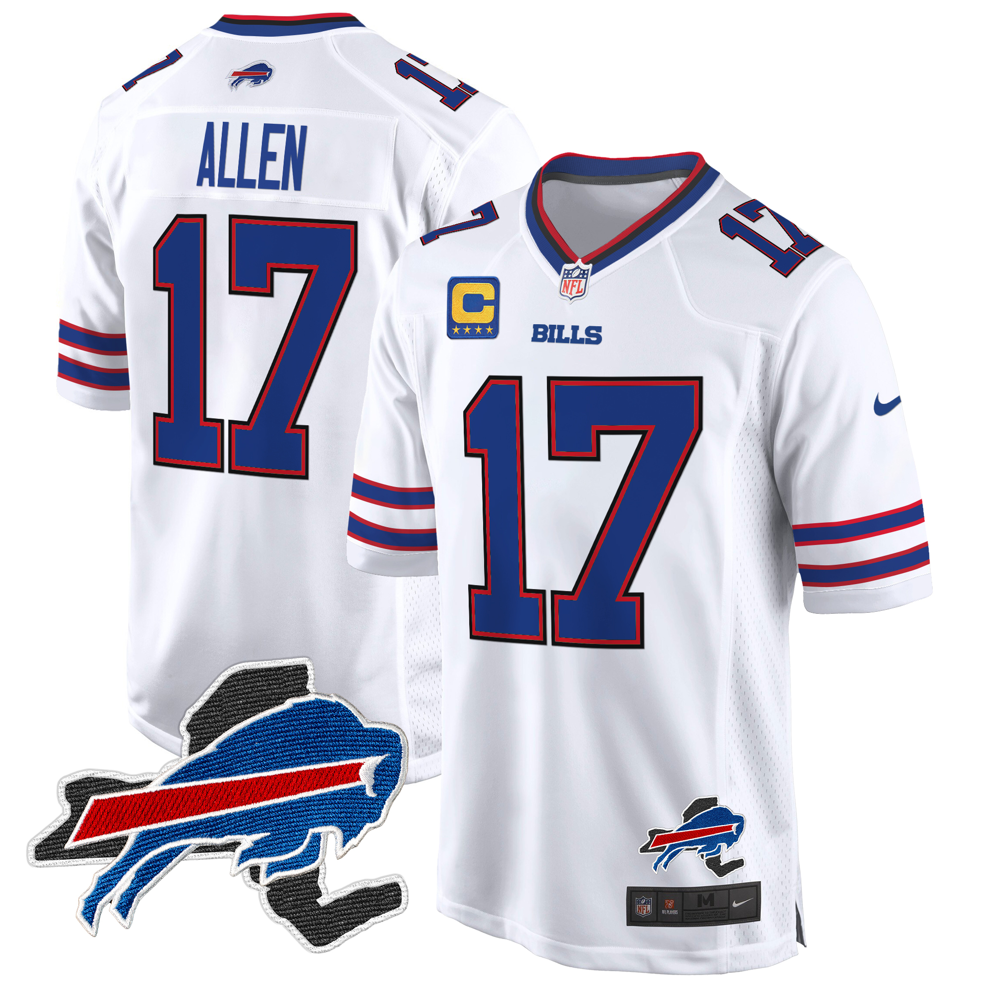 Josh Allen Men's Buffalo Bills New York Patch Game White Jersey - All Stitched