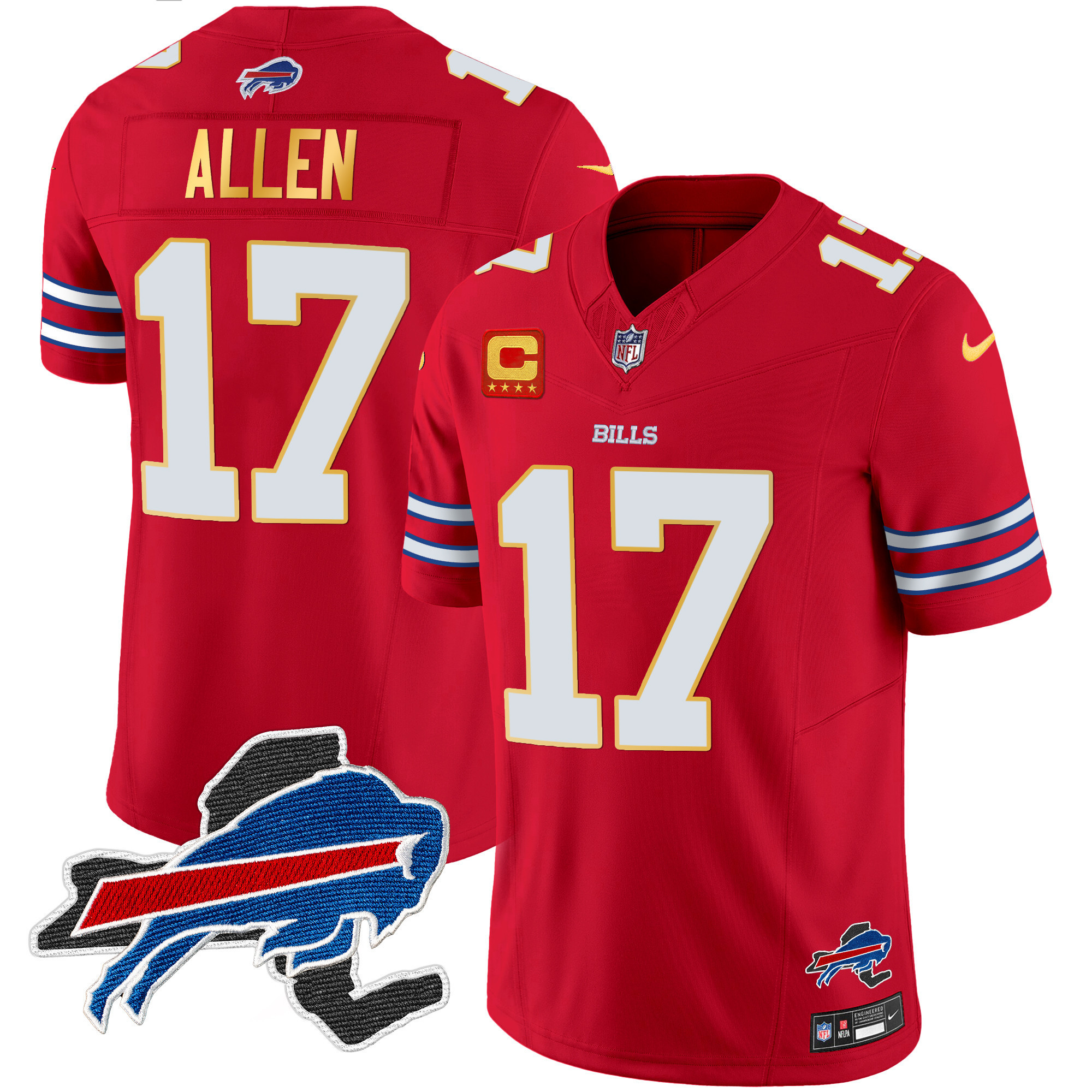 Josh Allen Men's Buffalo Bills New York Patch Gold Trim Vapor Red Jersey - All Stitched