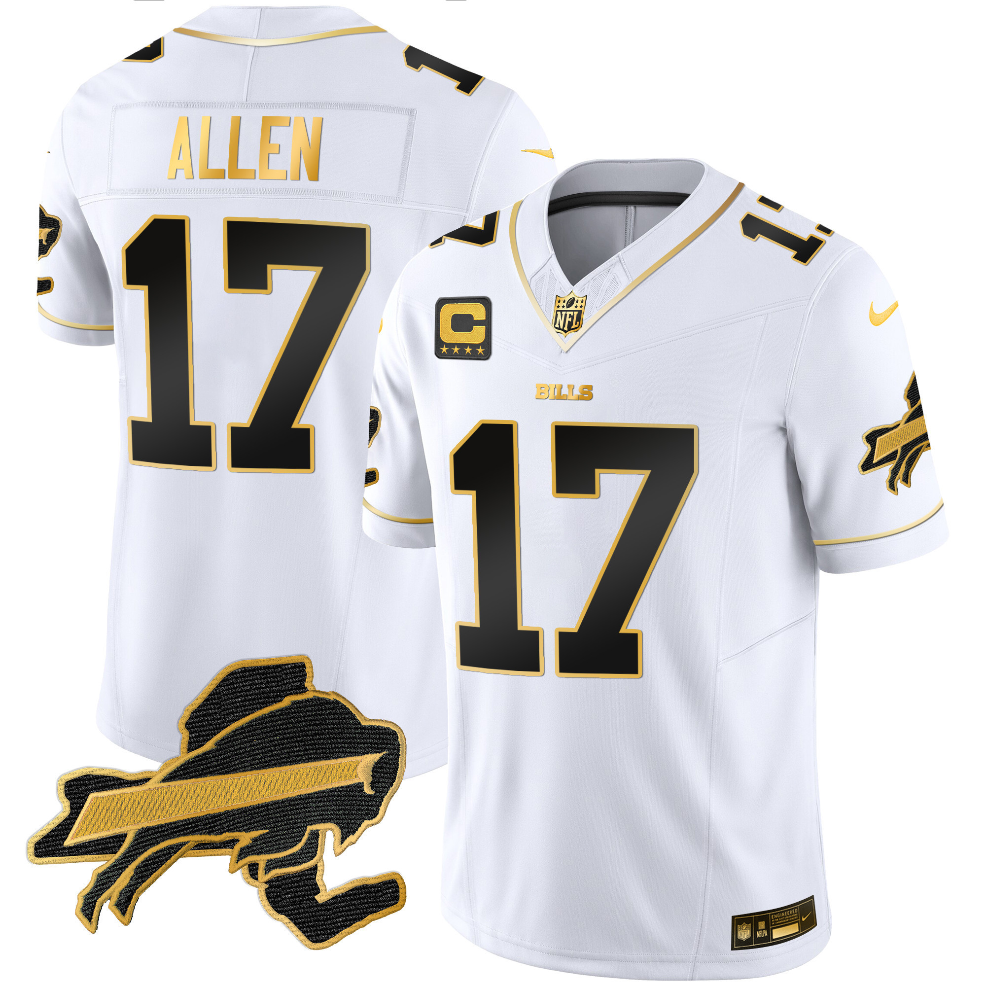Josh Allen Men's Buffalo Bills New York Patch Gold Vapor Limited White Gold Jersey - All Stitched