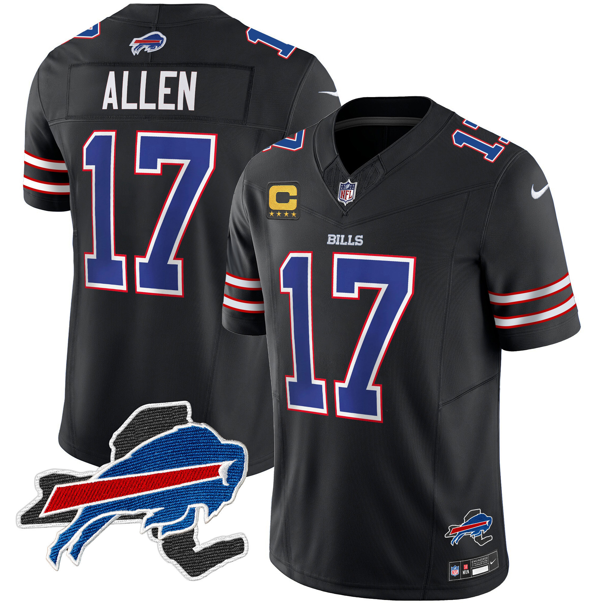Josh Allen Men's Buffalo Bills New York Patch Vapor Limited Black Jersey - All Stitched