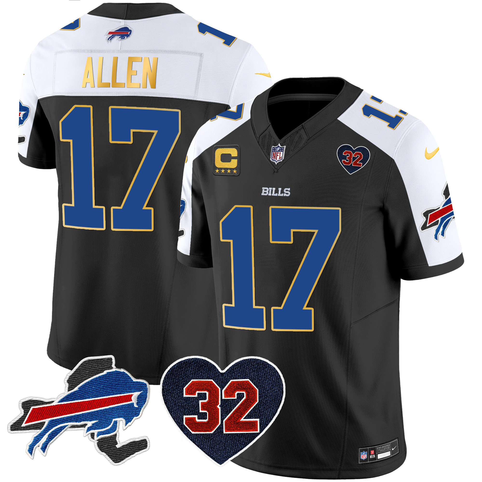 Josh Allen Men's Buffalo Bills O.J. Simpson Patch Gold Trim Vapor Limited Black Alternate Jersey - All Stitched