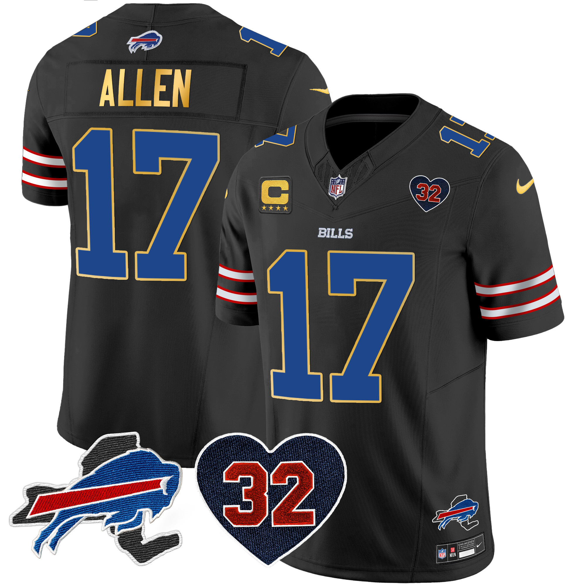 Josh Allen Men's Buffalo Bills O.J. Simpson Patch Gold Trim Vapor Limited Black Jersey - All Stitched