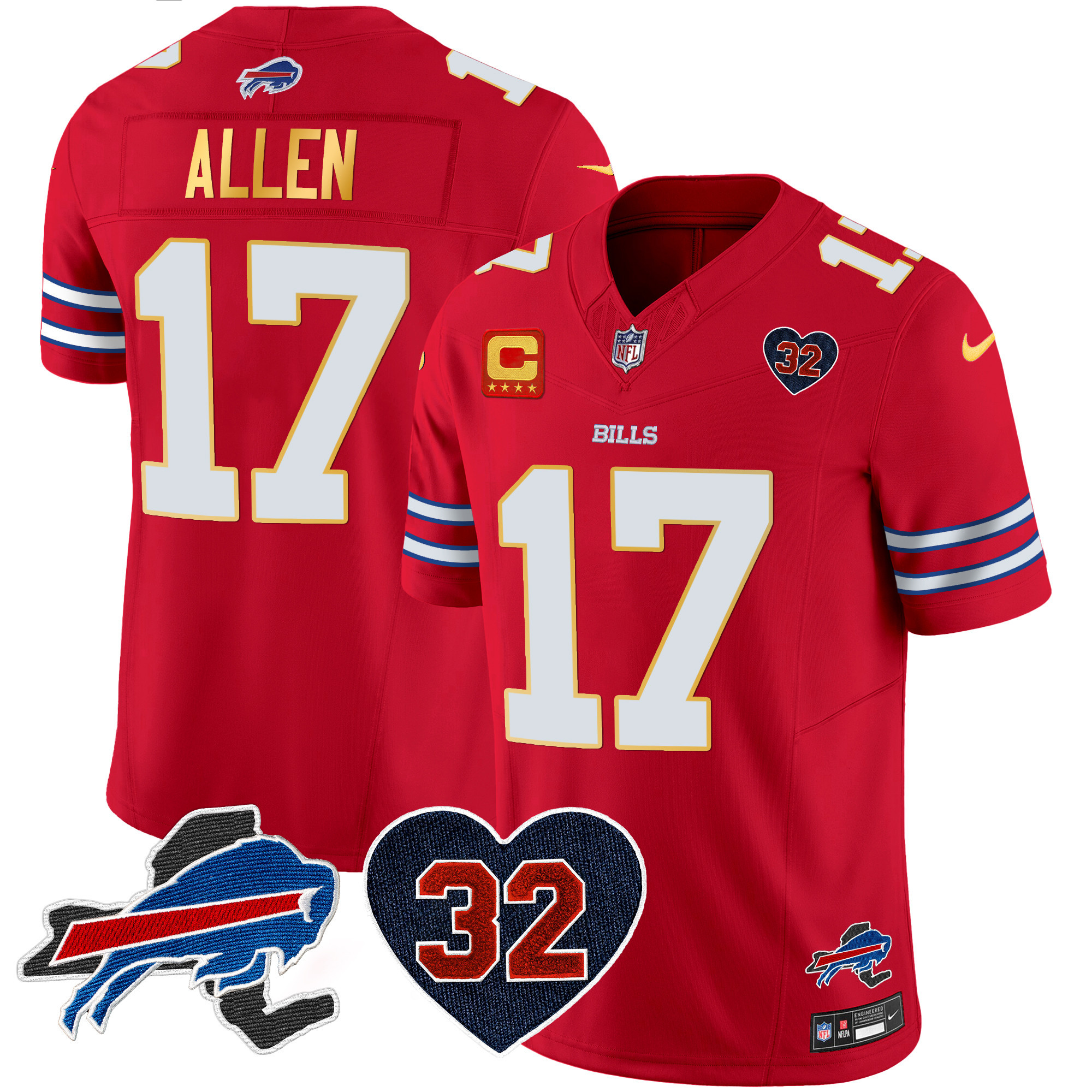 Josh Allen Men's Buffalo Bills O.J. Simpson Patch Gold Trim Vapor Limited Red Jersey - All Stitched