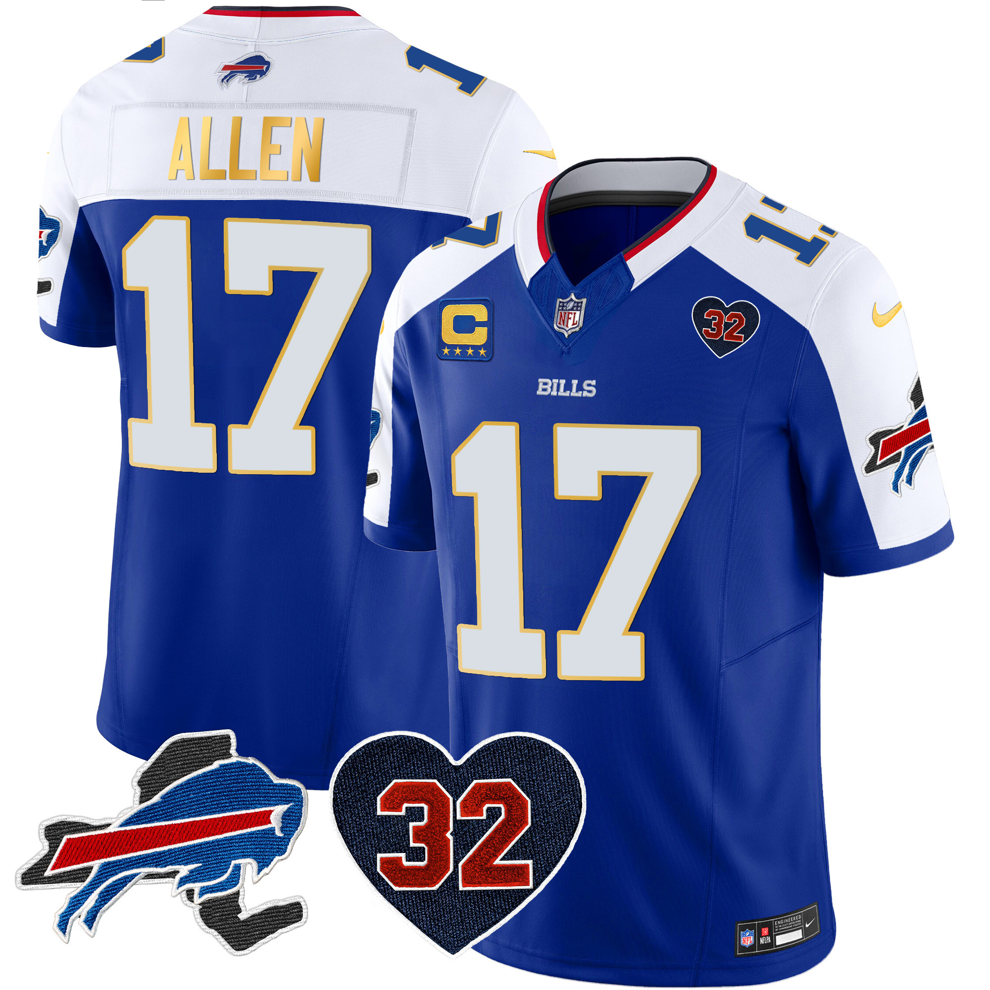 Josh Allen Men's Buffalo Bills O.J. Simpson Patch Gold Trim Vapor Limited Royal Alternate Jersey - All Stitched