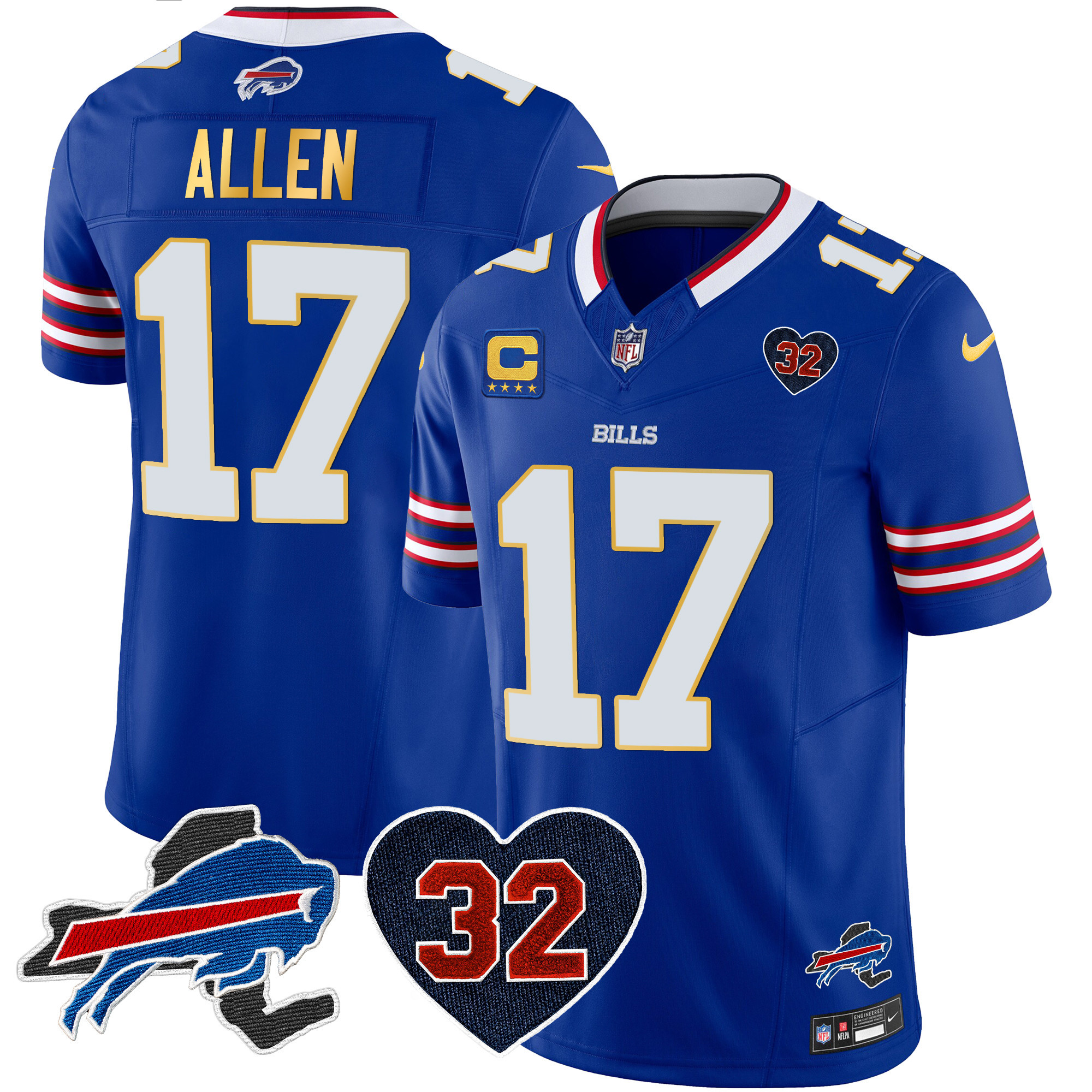 Josh Allen Men's Buffalo Bills O.J. Simpson Patch Gold Trim Vapor Limited Royal Jersey - All Stitched