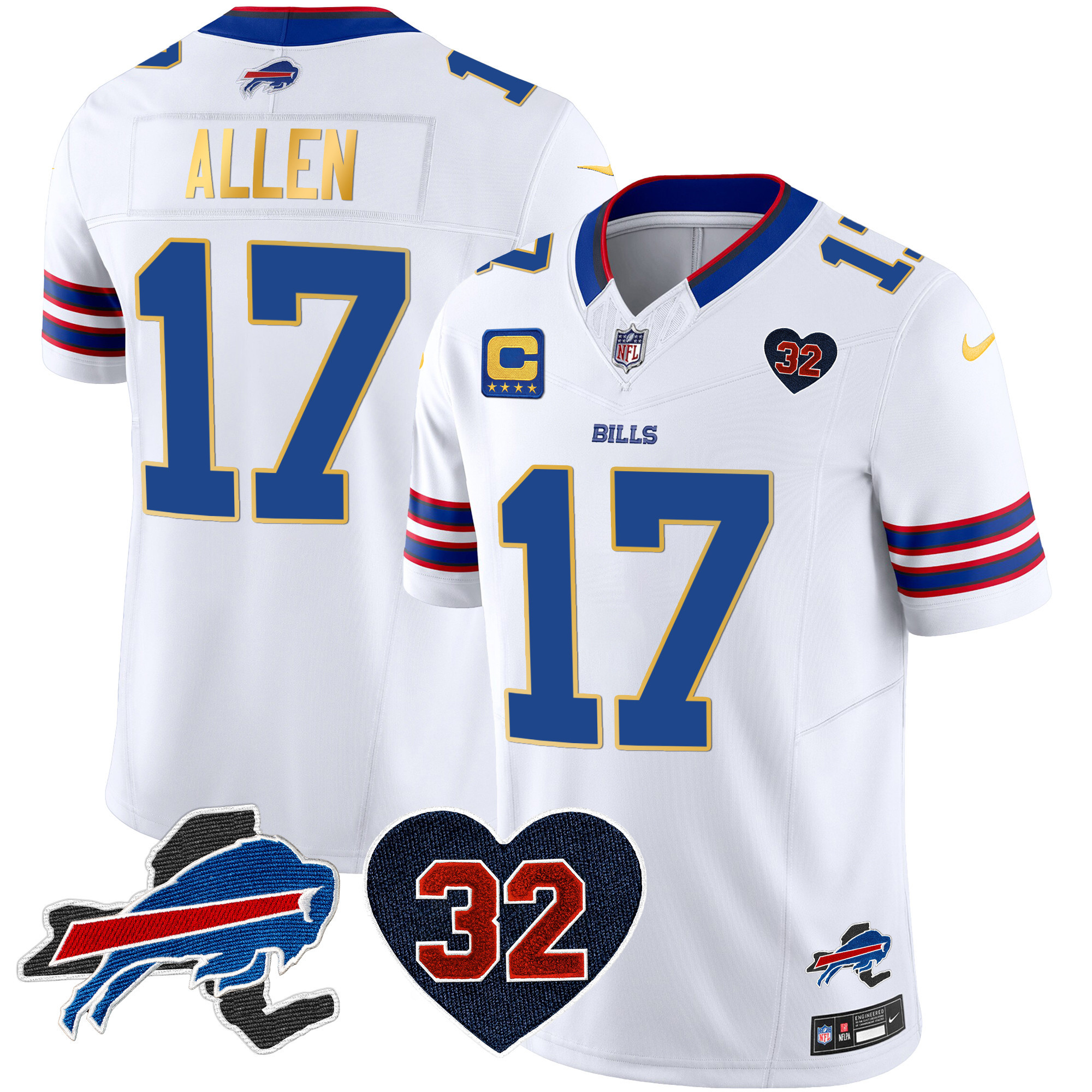 Josh Allen Men's Buffalo Bills O.J. Simpson Patch Gold Trim Vapor Limited White Jersey - All Stitched