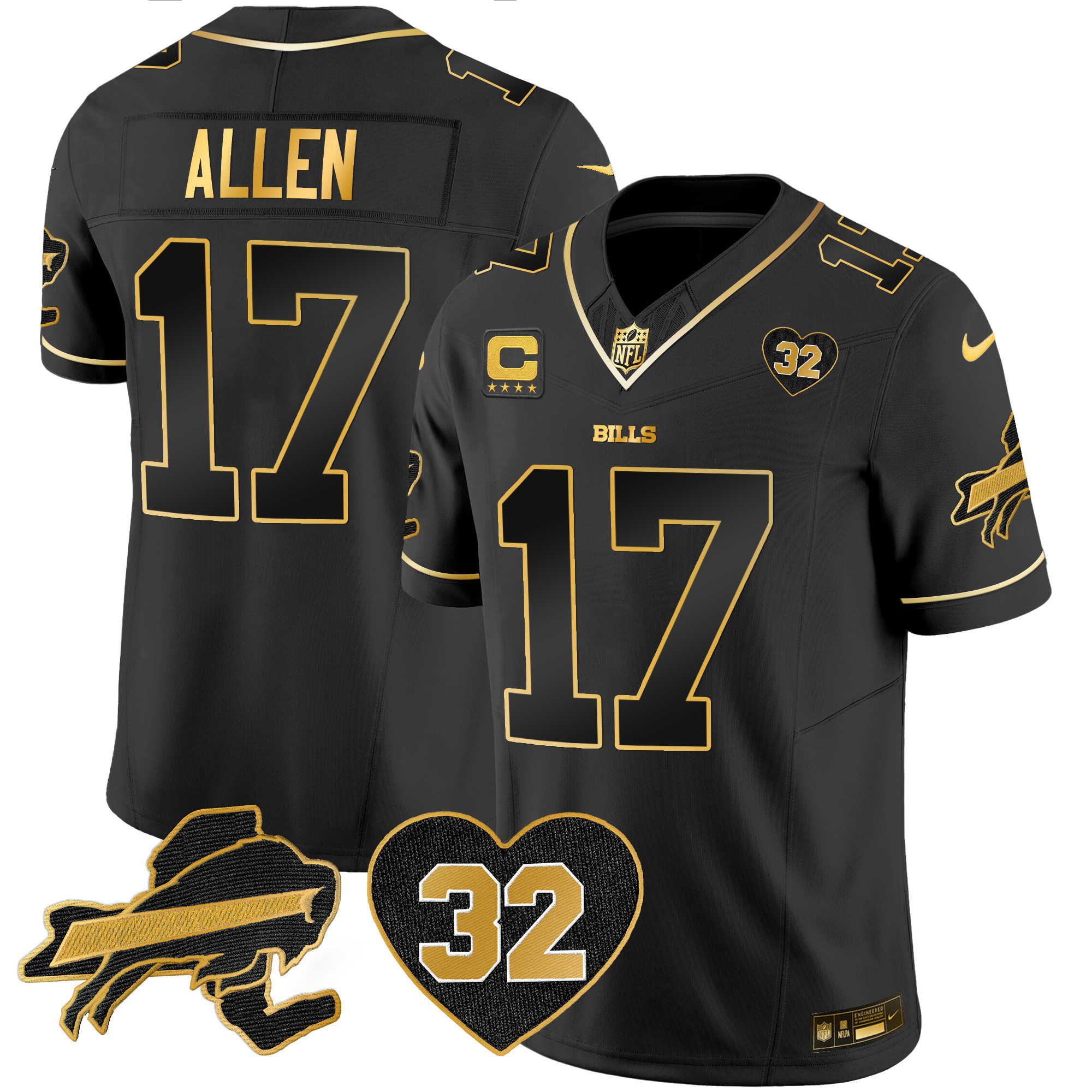 Josh Allen Men's Buffalo Bills O.J. Simpson Patch Gold Vapor Limited Black Gold Jersey - All Stitched