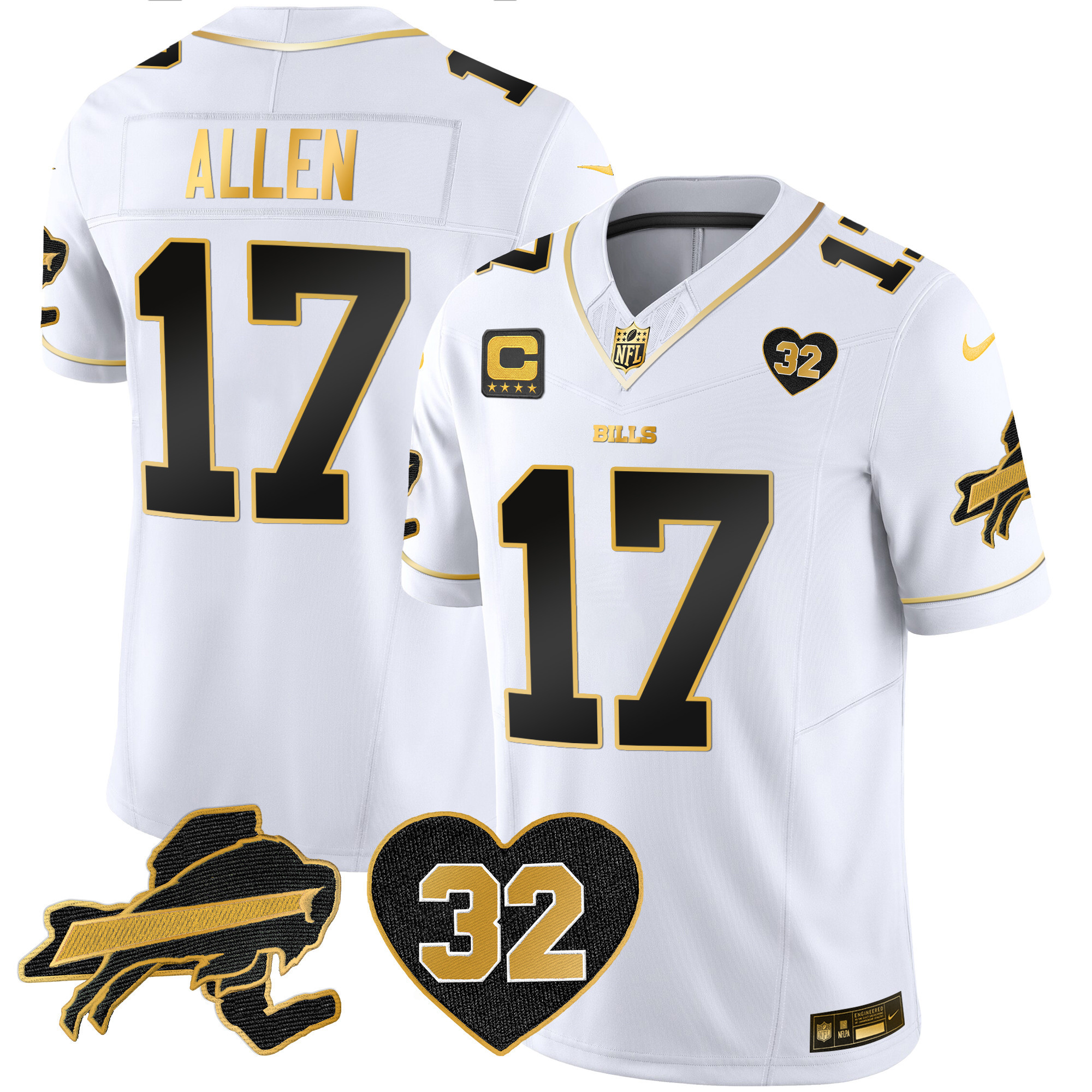 Josh Allen Men's Buffalo Bills O.J. Simpson Patch Gold Vapor Limited White Gold Jersey - All Stitched