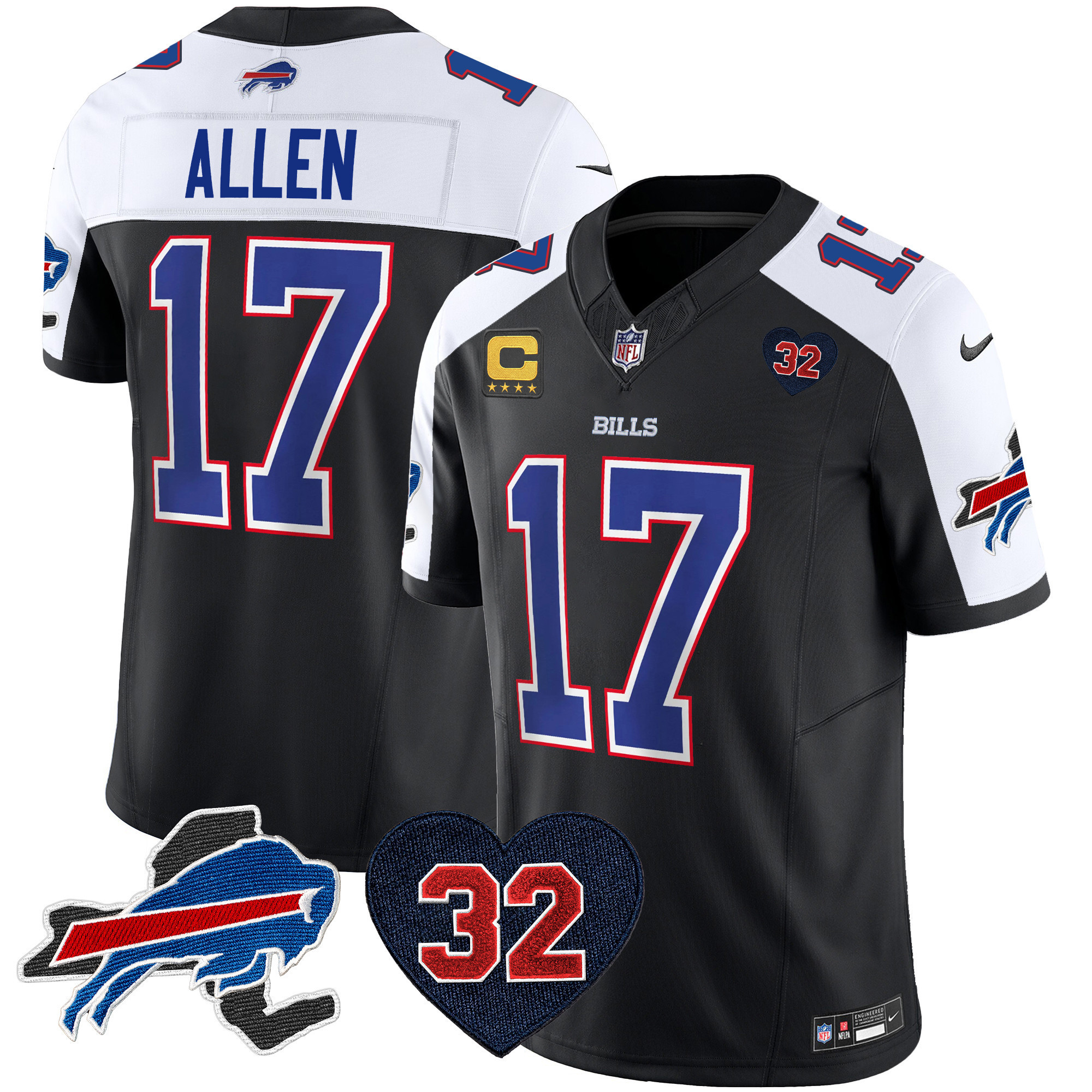 Josh Allen Men's Buffalo Bills O.J. Simpson Patch Vapor Limited Black Alternate Jersey - All Stitched