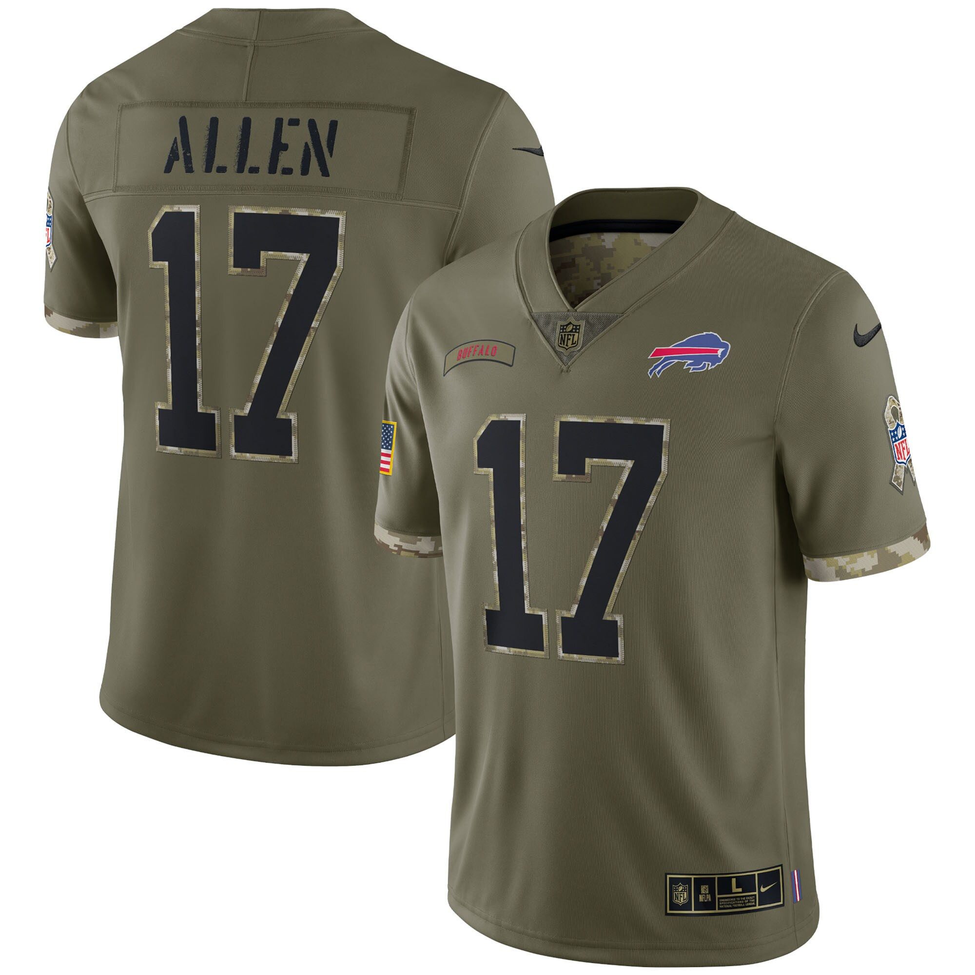 Josh Allen Men's Buffalo Bills Salute To Service 2022 Limited - Olive - All Stitched Salute To Service Jersey - All Stitched