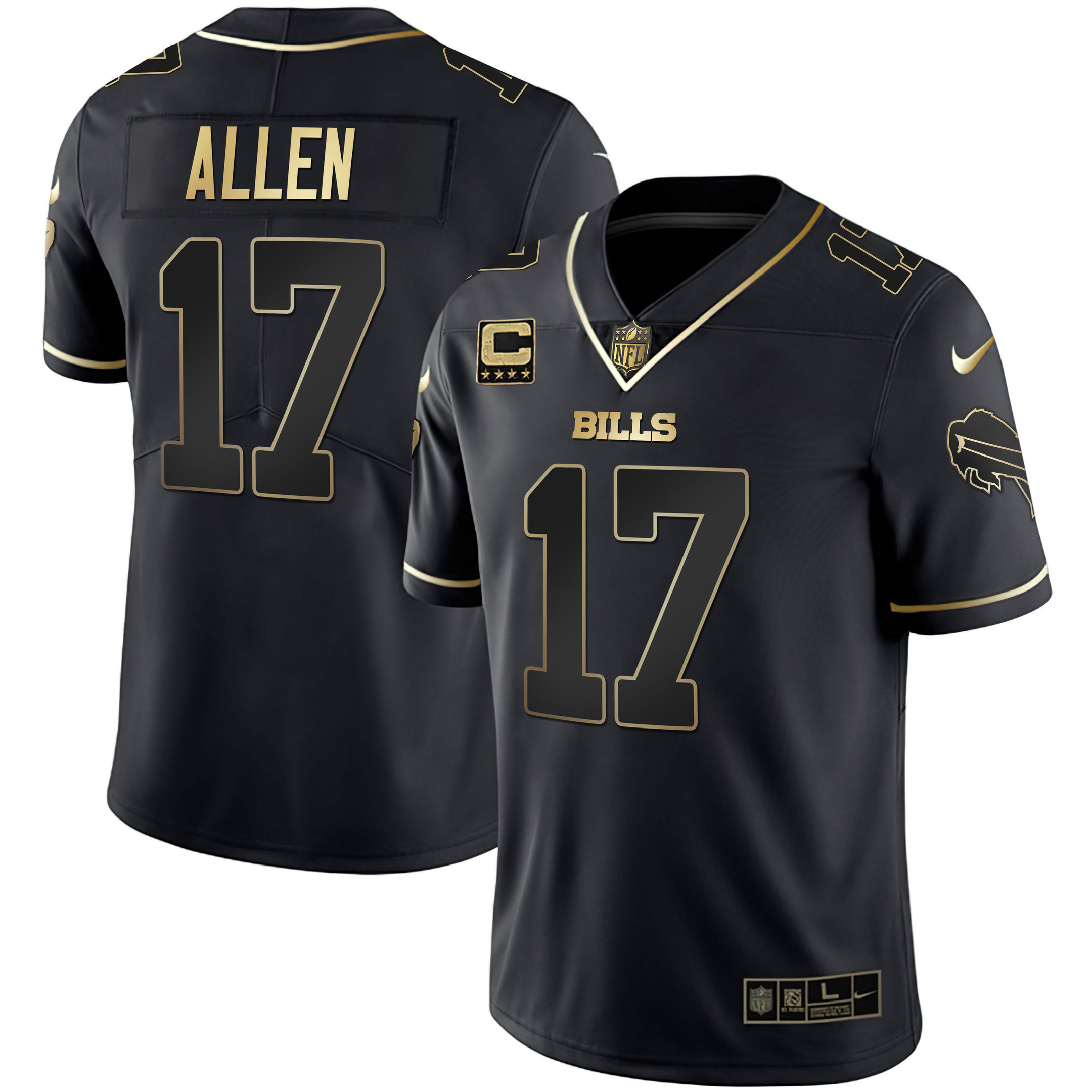 Josh Allen Men's Buffalo Bills White Gold & Black Gold - All Stitched Black Gold Jersey - All Stitched