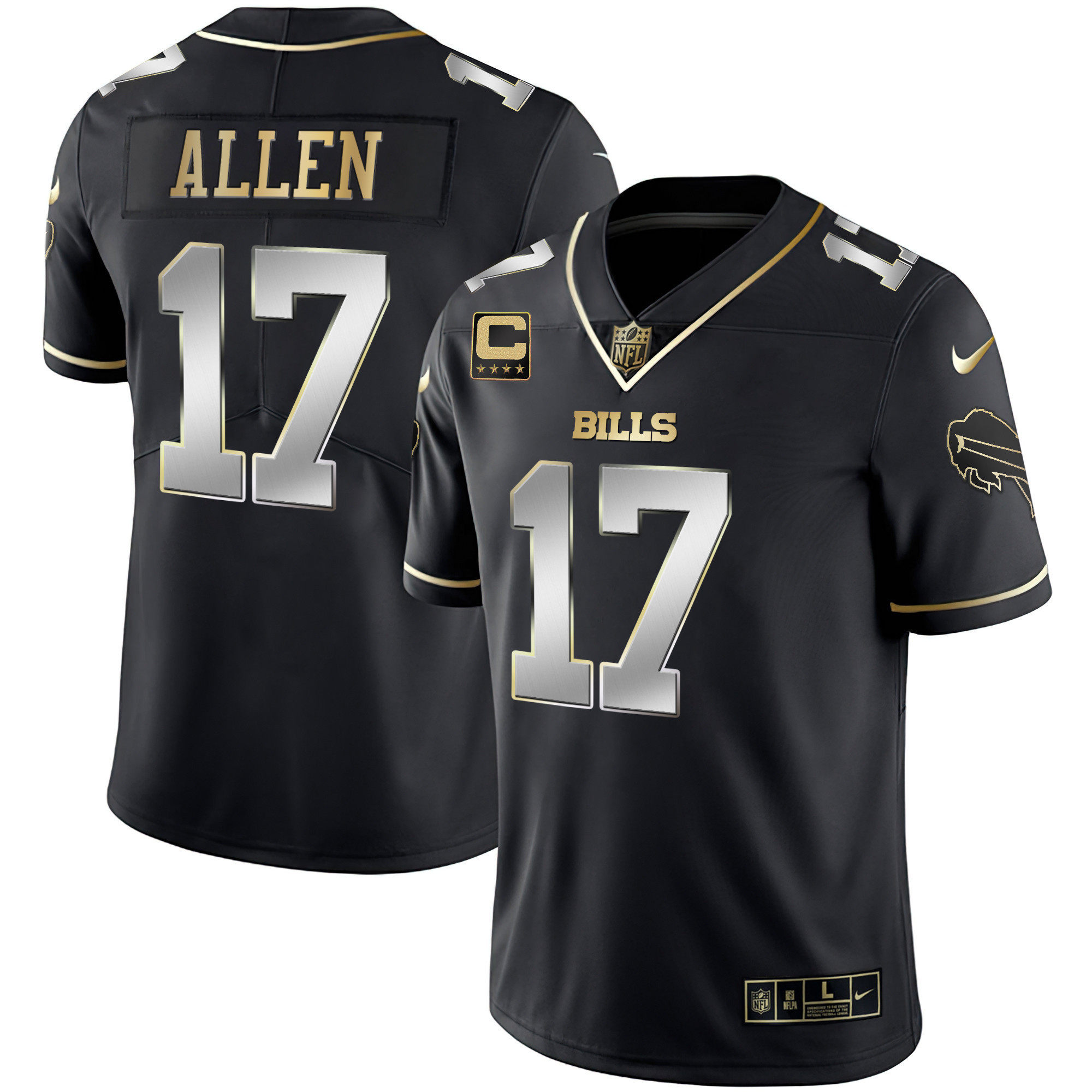 Josh Allen Men's Buffalo Bills White Gold & Black Gold - All Stitched Black Limited Jersey - All Stitched
