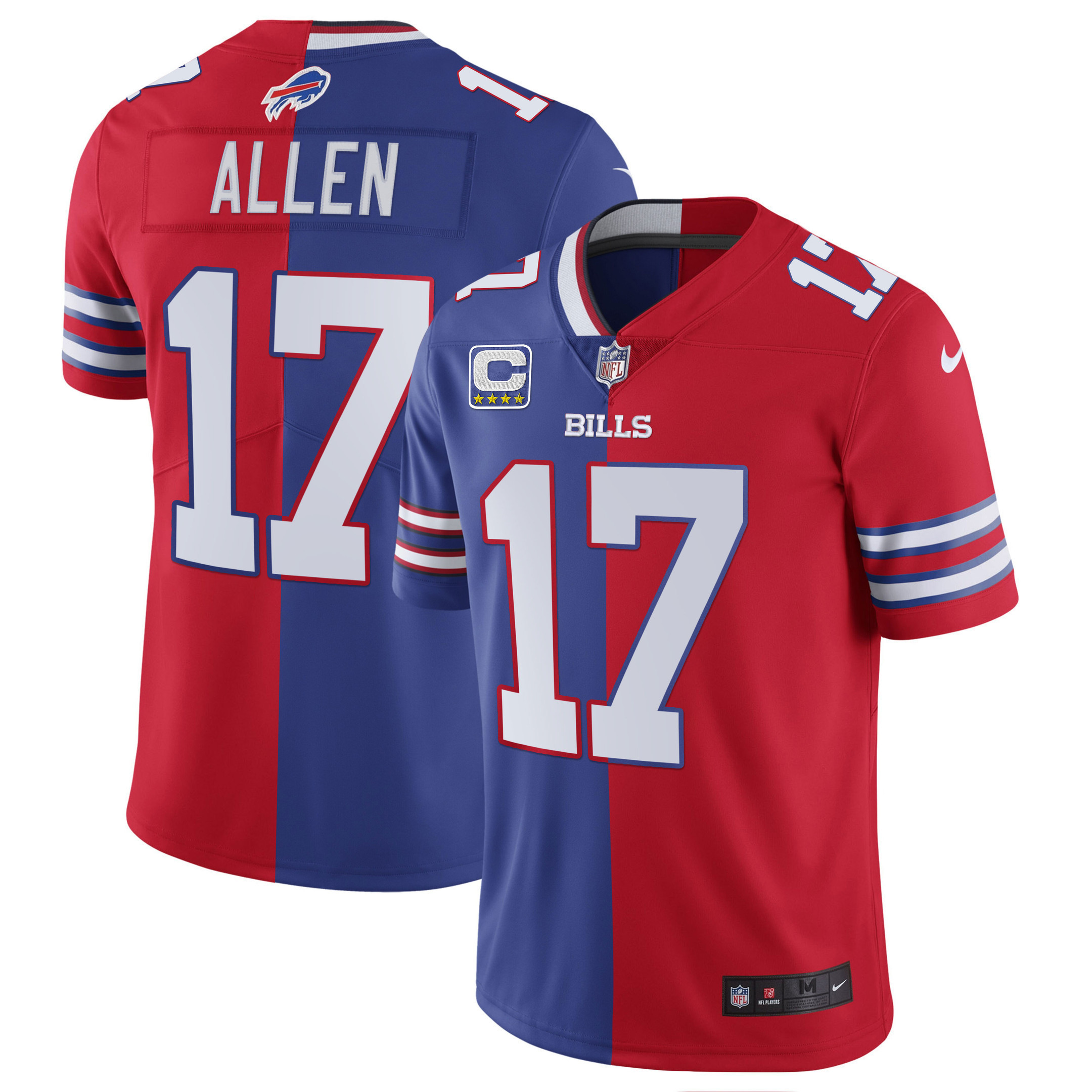 Josh Allen Men's Buffalo Bills White Gold & Black Gold - All Stitched Split Royal Red Jersey - All Stitched