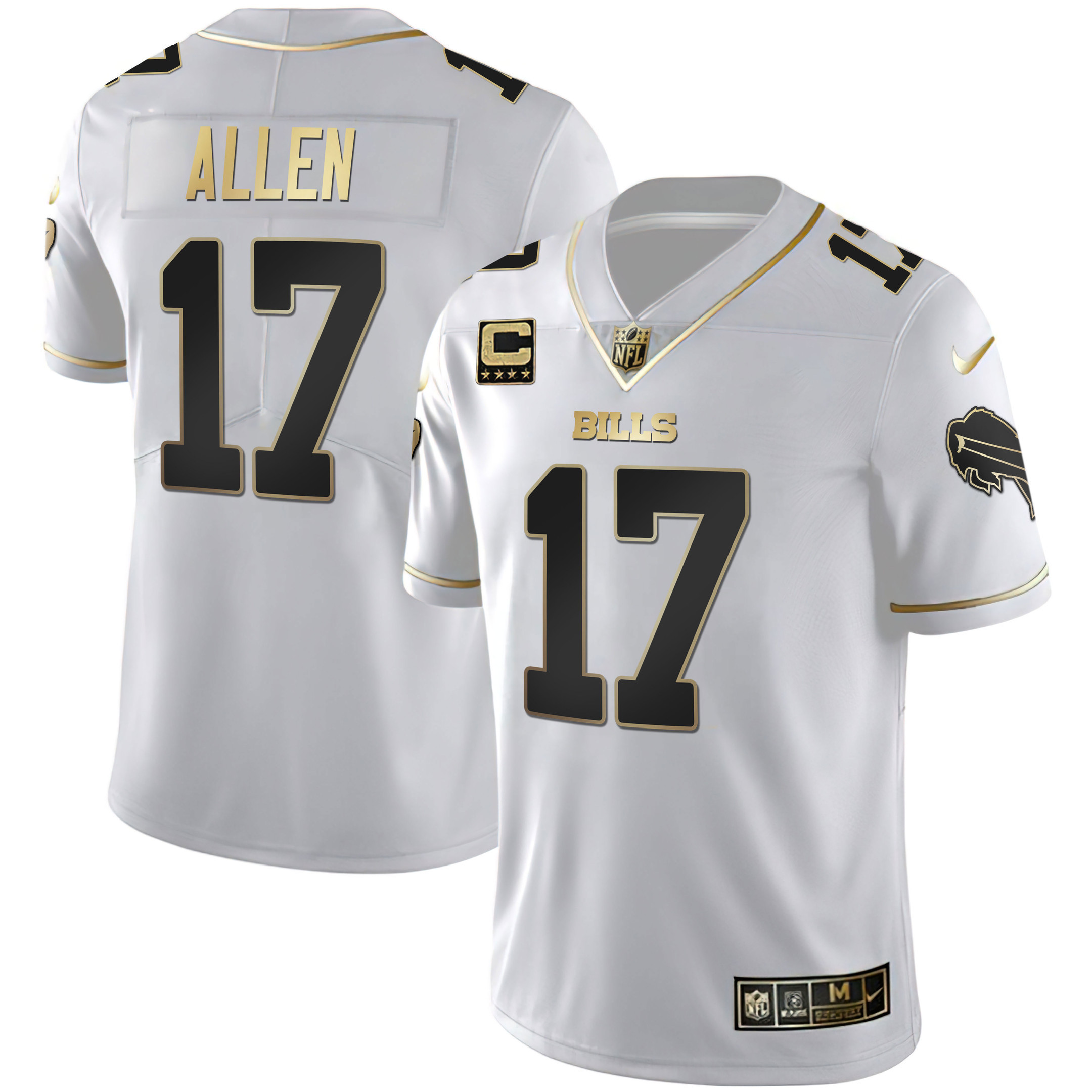 Josh Allen Men's Buffalo Bills White Gold & Black Gold - All Stitched White Gold Jersey - All Stitched