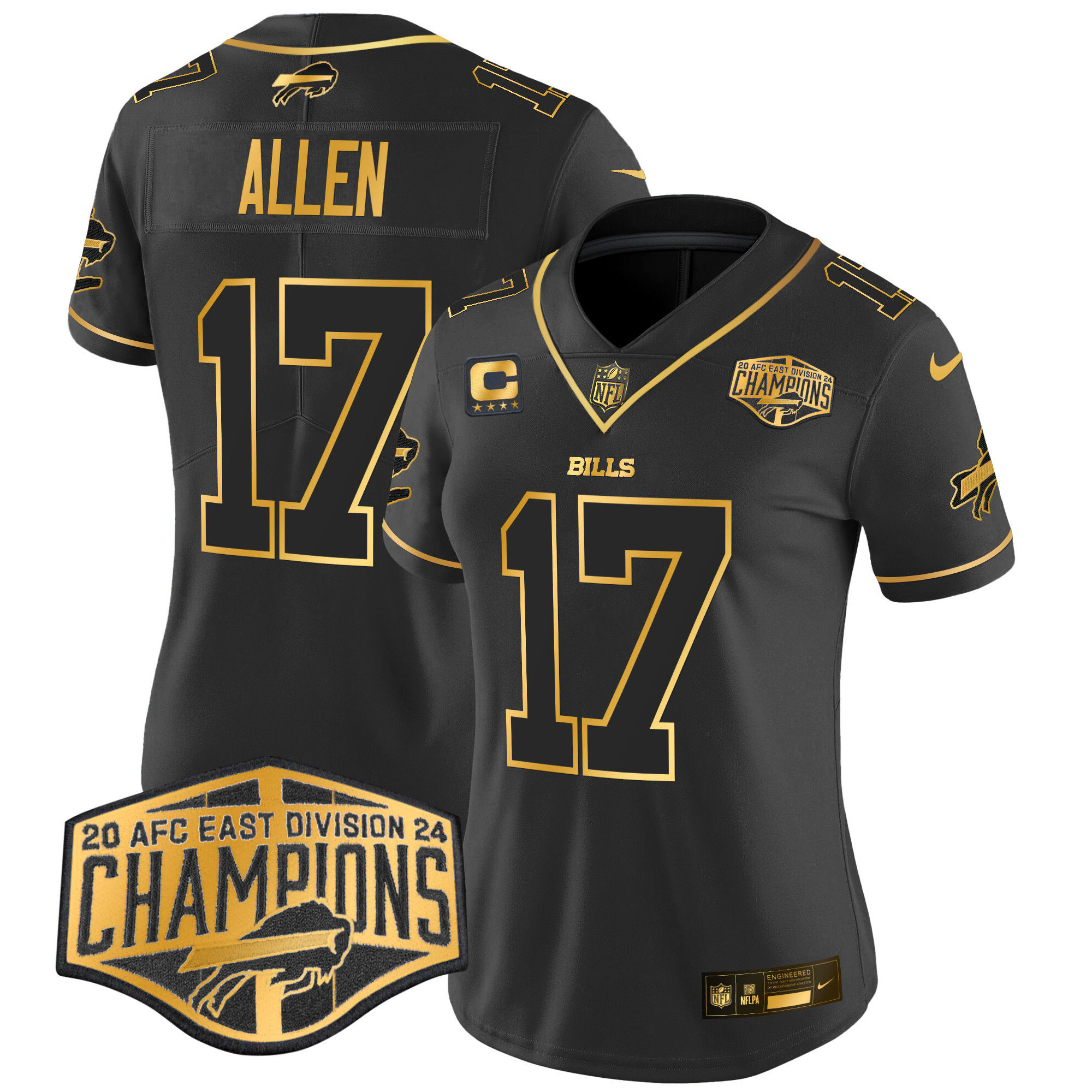 Josh Allen Women's Buffalo Bills 2024 AFC East Division Champions Gold Vapor Limited Black Gold Jersey - All Stitched