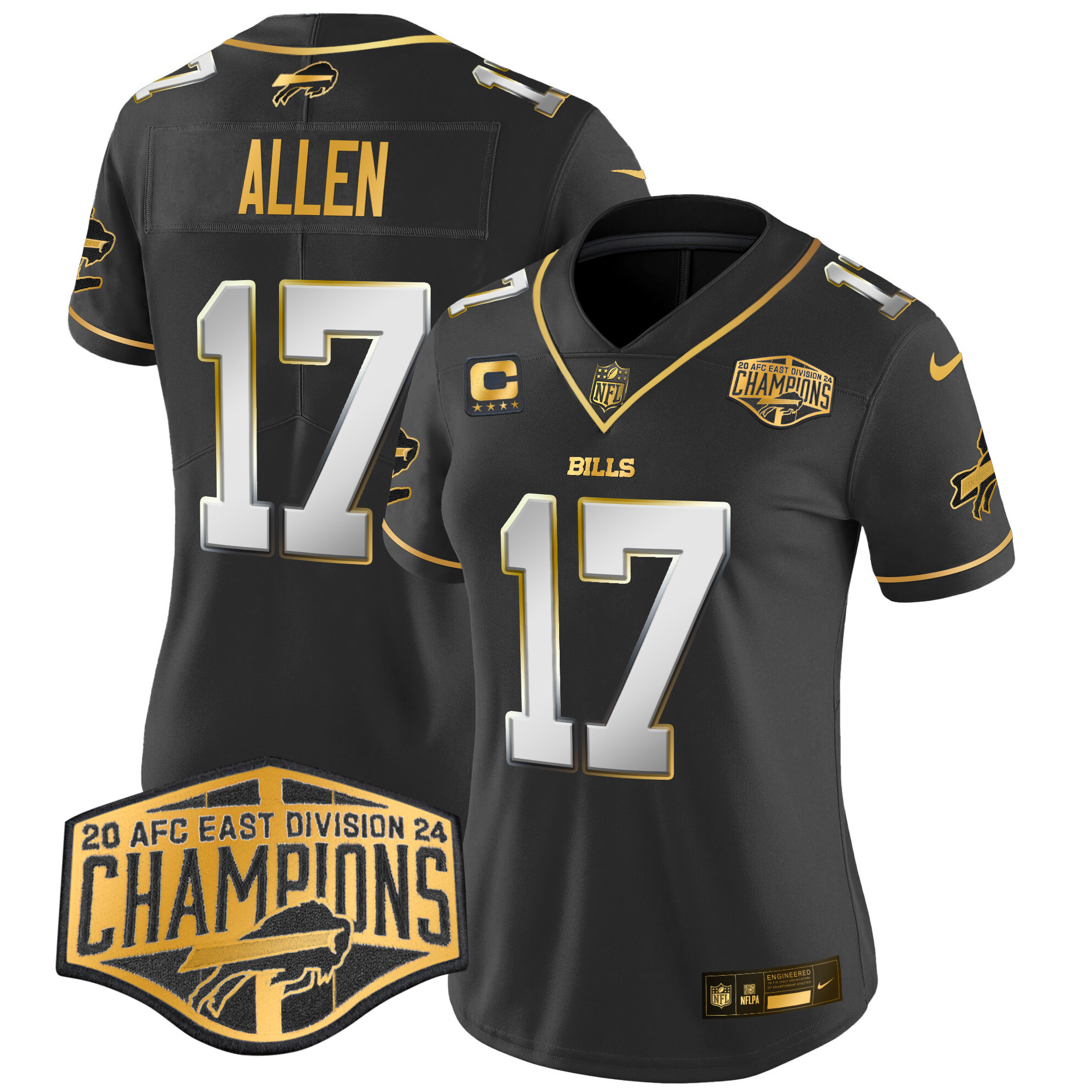 Josh Allen Women's Buffalo Bills 2024 AFC East Division Champions Gold Vapor Limited Black Limited Jersey - All Stitched