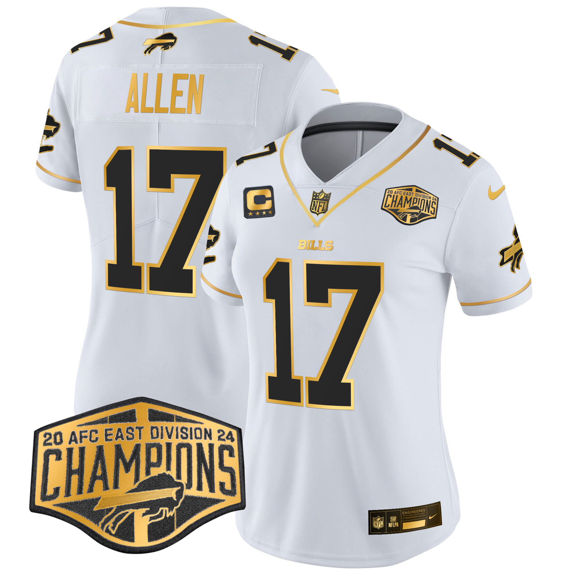 Josh Allen Women's Buffalo Bills 2024 AFC East Division Champions Gold Vapor Limited White Gold Jersey - All Stitched