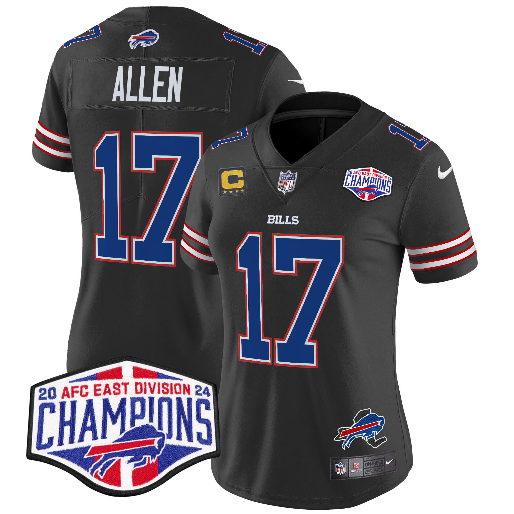 Josh Allen Women's Buffalo Bills 2024 AFC East Division Champions Vapor Limited Black Jersey - All Stitched