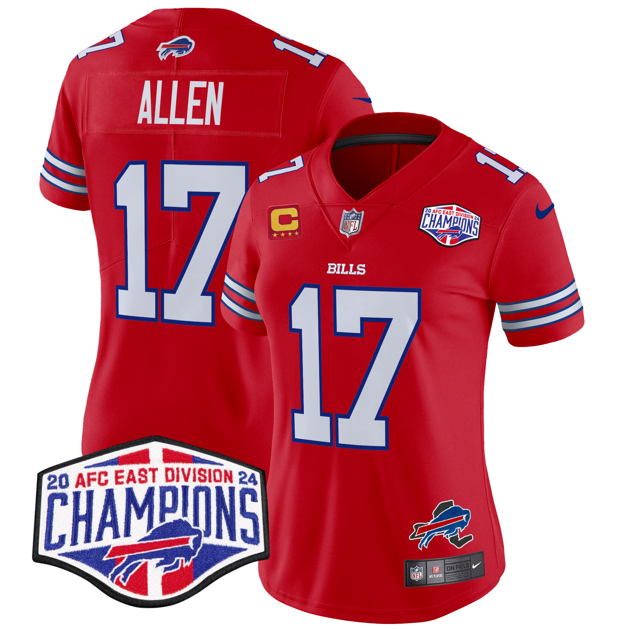Josh Allen Women's Buffalo Bills 2024 AFC East Division Champions Vapor Limited Red Jersey - All Stitched