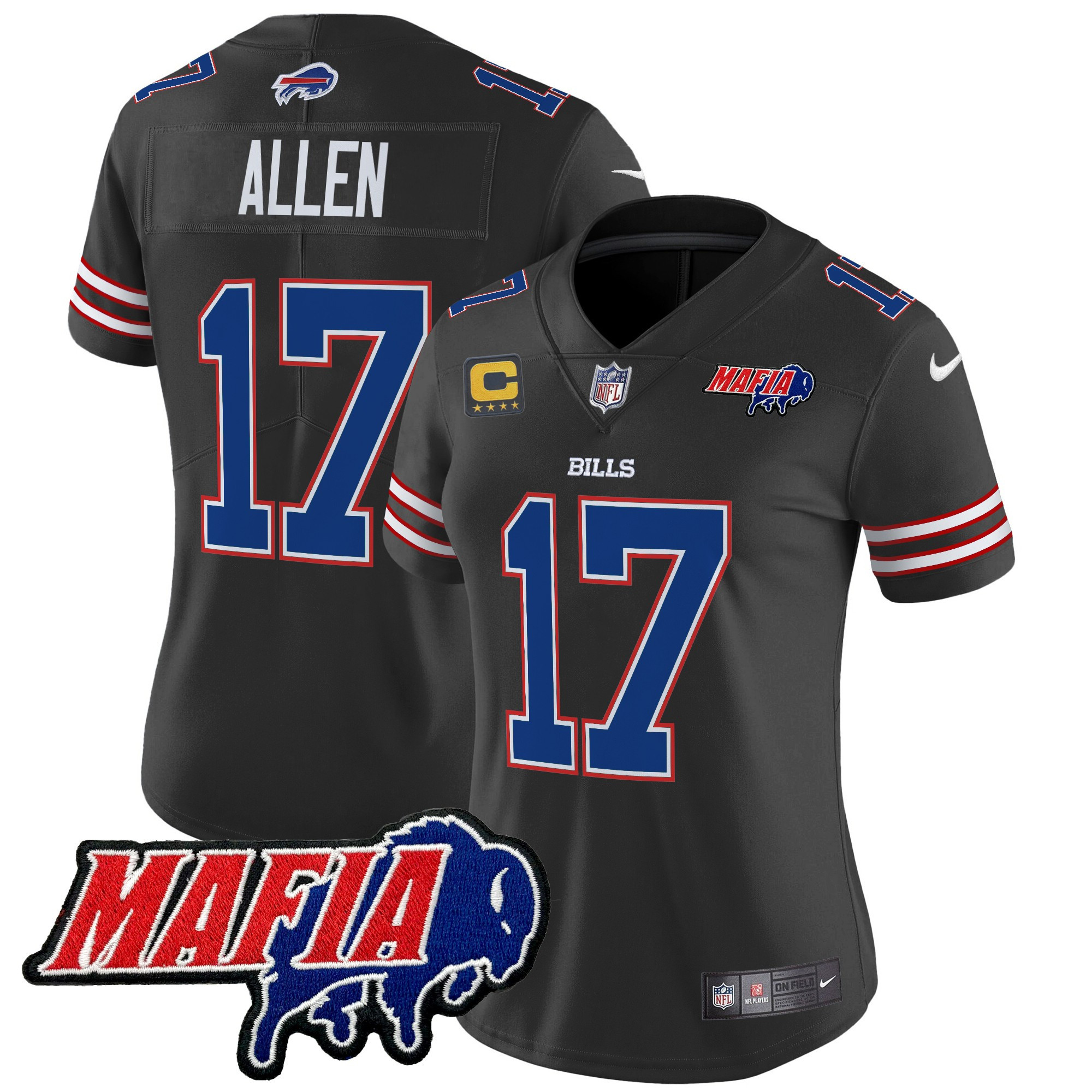 Josh Allen Women's Buffalo Bills 2024 Buffalo Bills Mafia Patch Vapor Limited Black Jersey - All Stitched