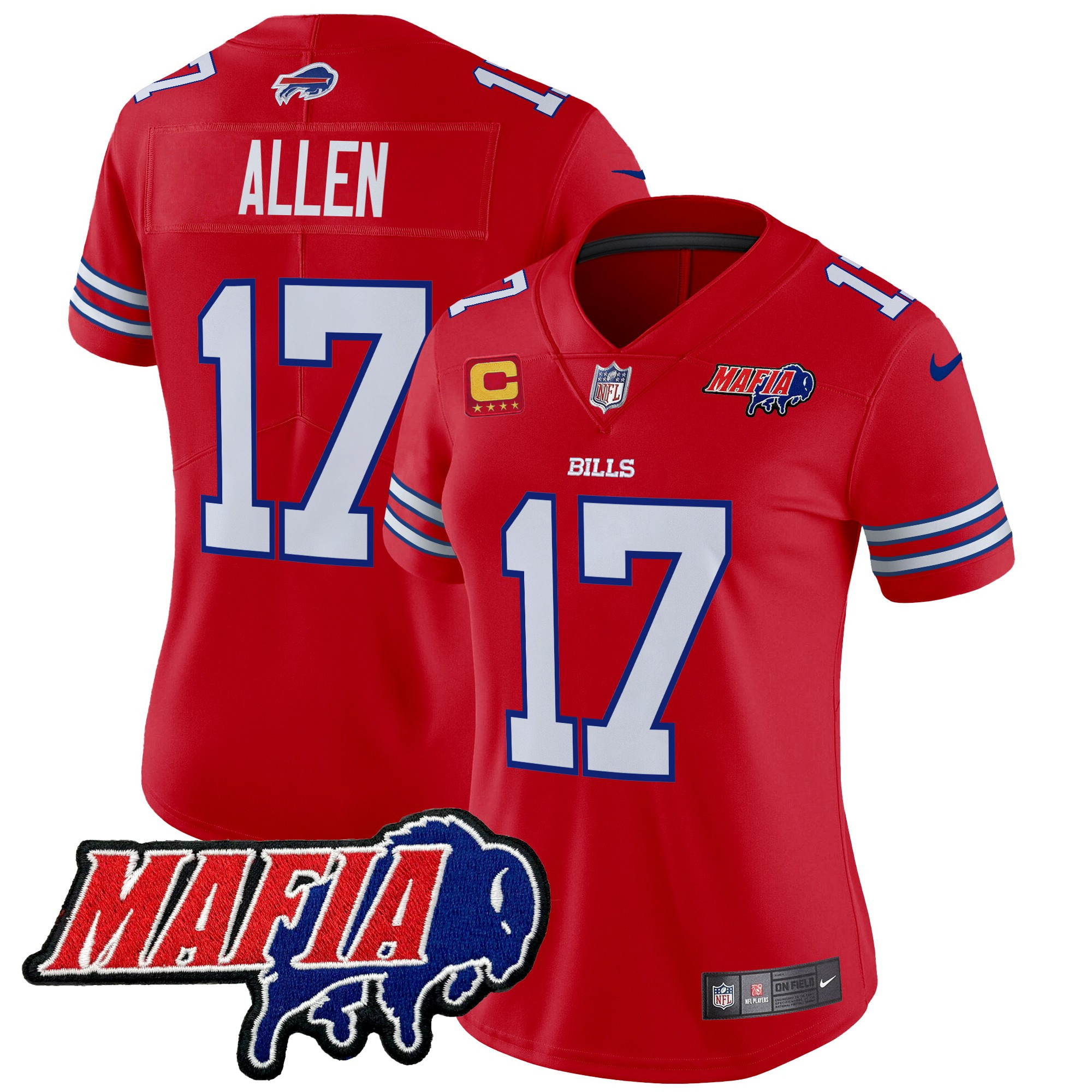 Josh Allen Women's Buffalo Bills 2024 Buffalo Bills Mafia Patch Vapor Limited Red Jersey - All Stitched