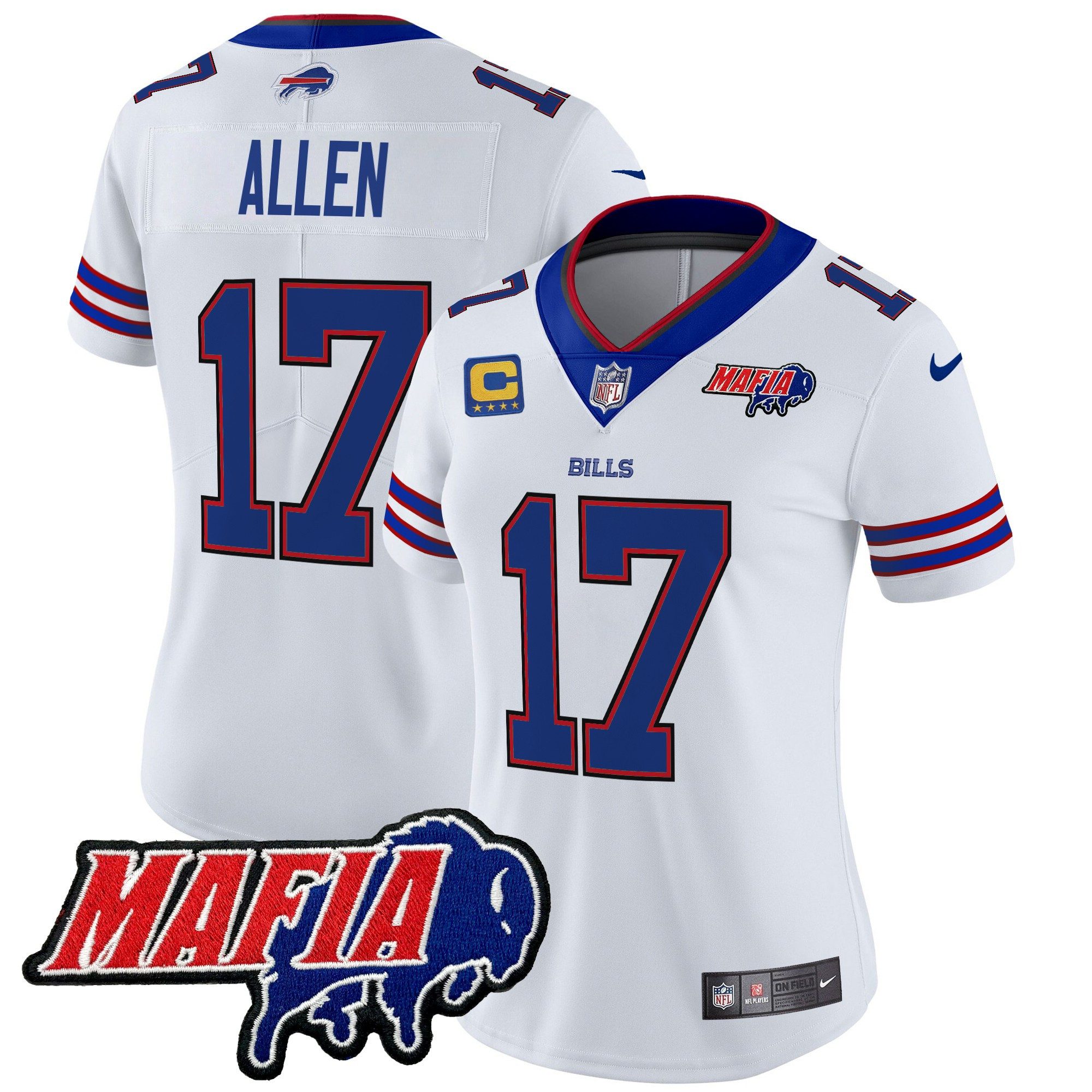 Josh Allen Women's Buffalo Bills 2024 Buffalo Bills Mafia Patch Vapor Limited White Jersey - All Stitched