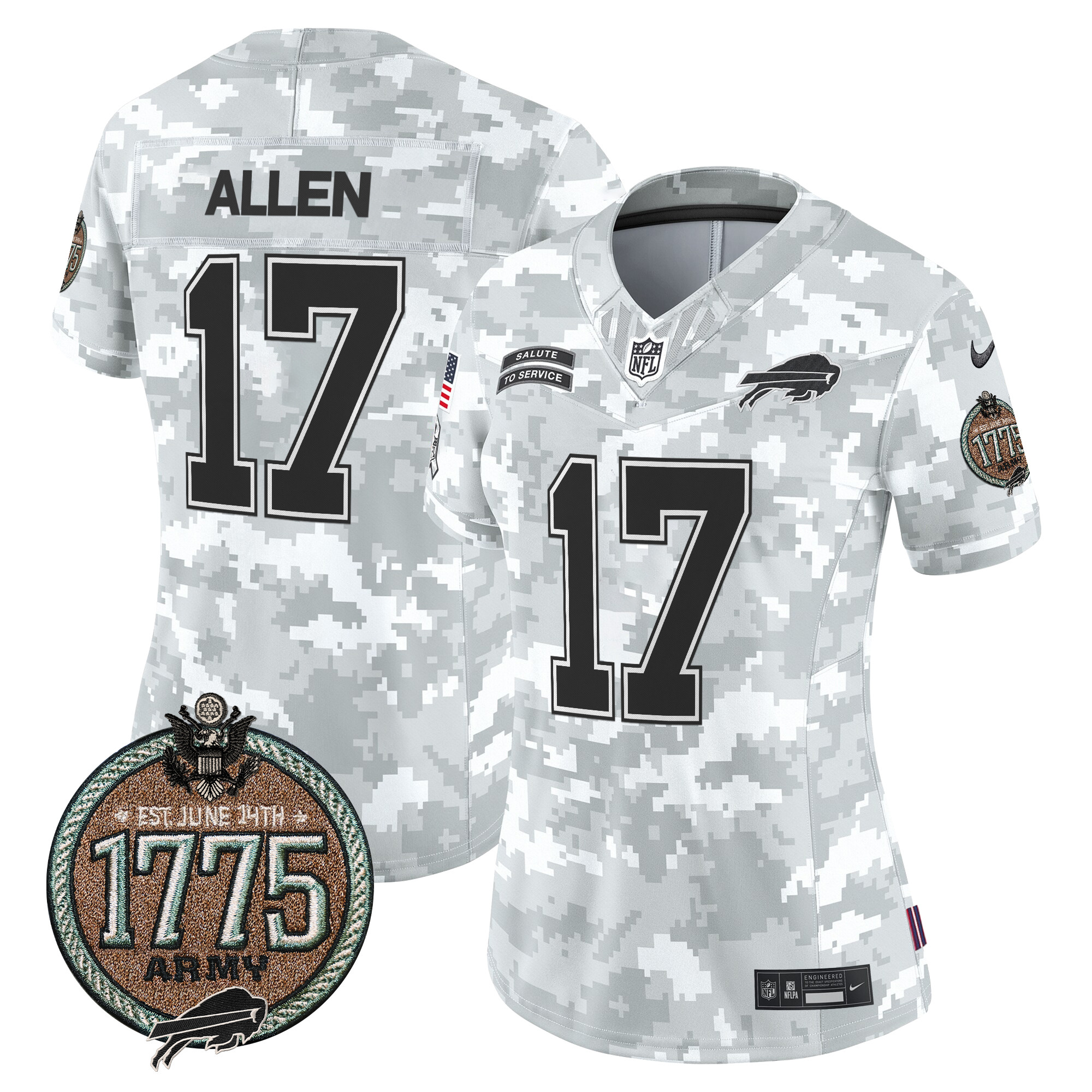 Josh Allen Women's Buffalo Bills 2024 Salute to Service Establishment Year Patch Vapor Limited Army Jersey - All Stitched
