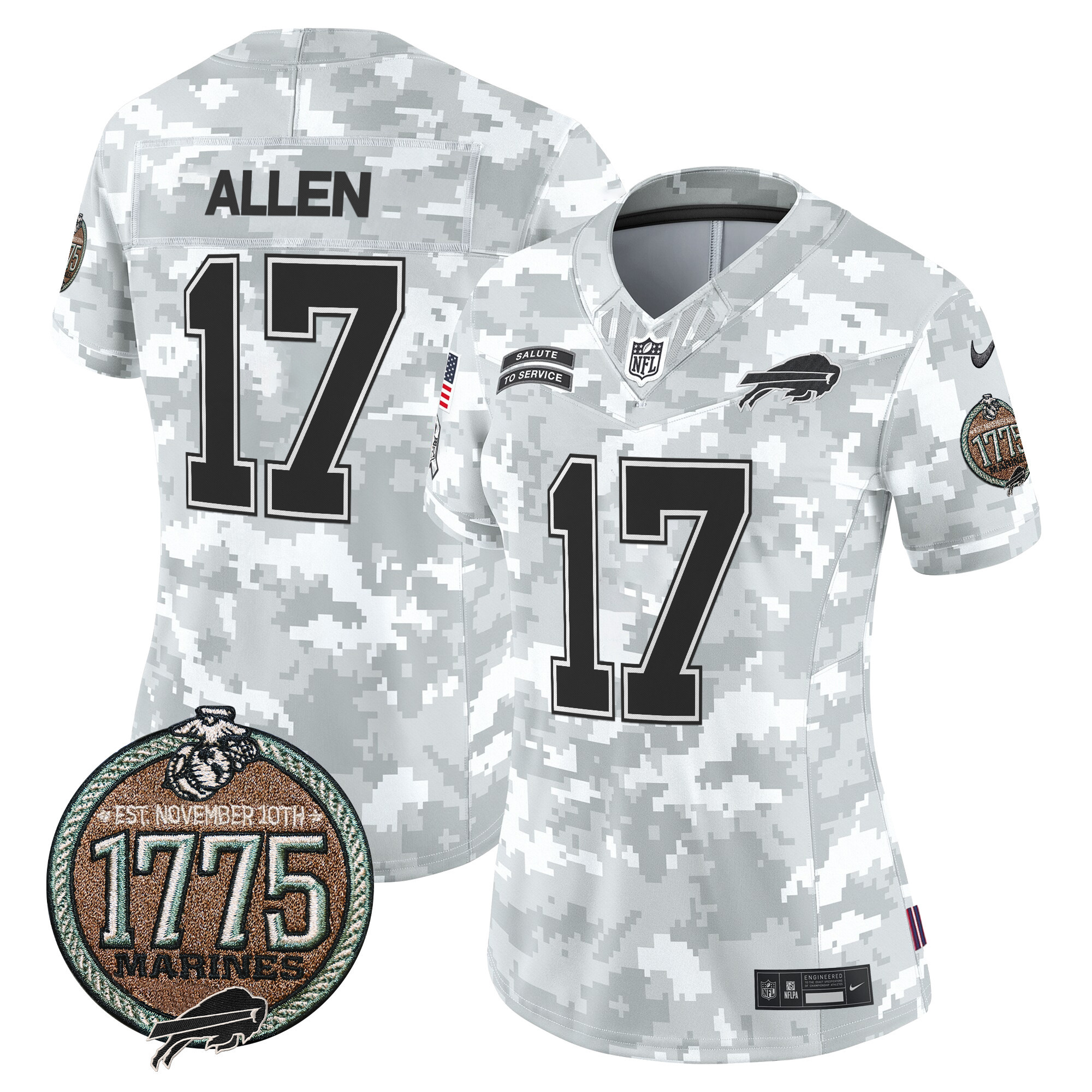 Josh Allen Women's Buffalo Bills 2024 Salute to Service Establishment Year Patch Vapor Limited Marines Jersey - All Stitched