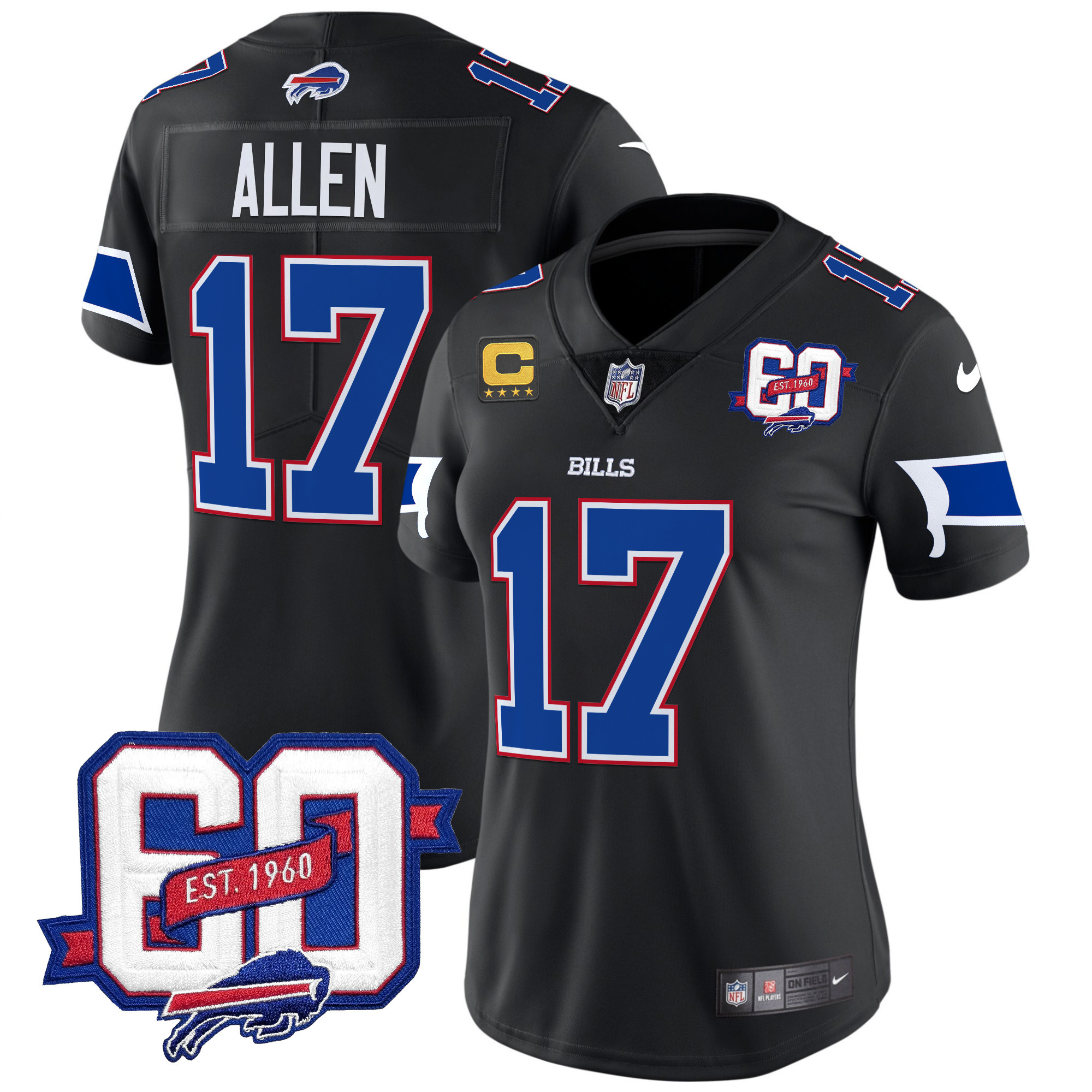 Josh Allen Women's Buffalo Bills 60th Anniversary Patch Vapor Limited Black Jersey - All Stitched
