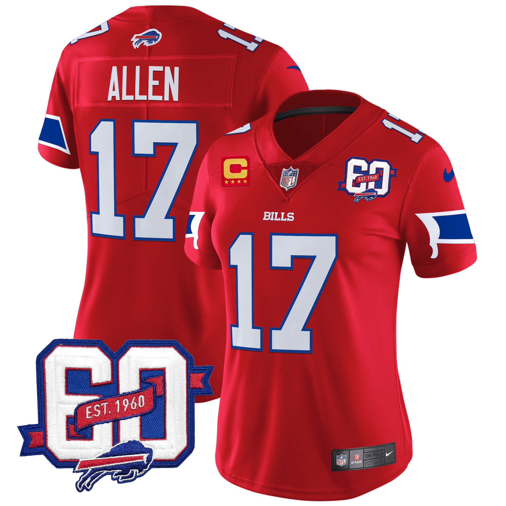 Josh Allen Women's Buffalo Bills 60th Anniversary Patch Vapor Limited Red Jersey - All Stitched