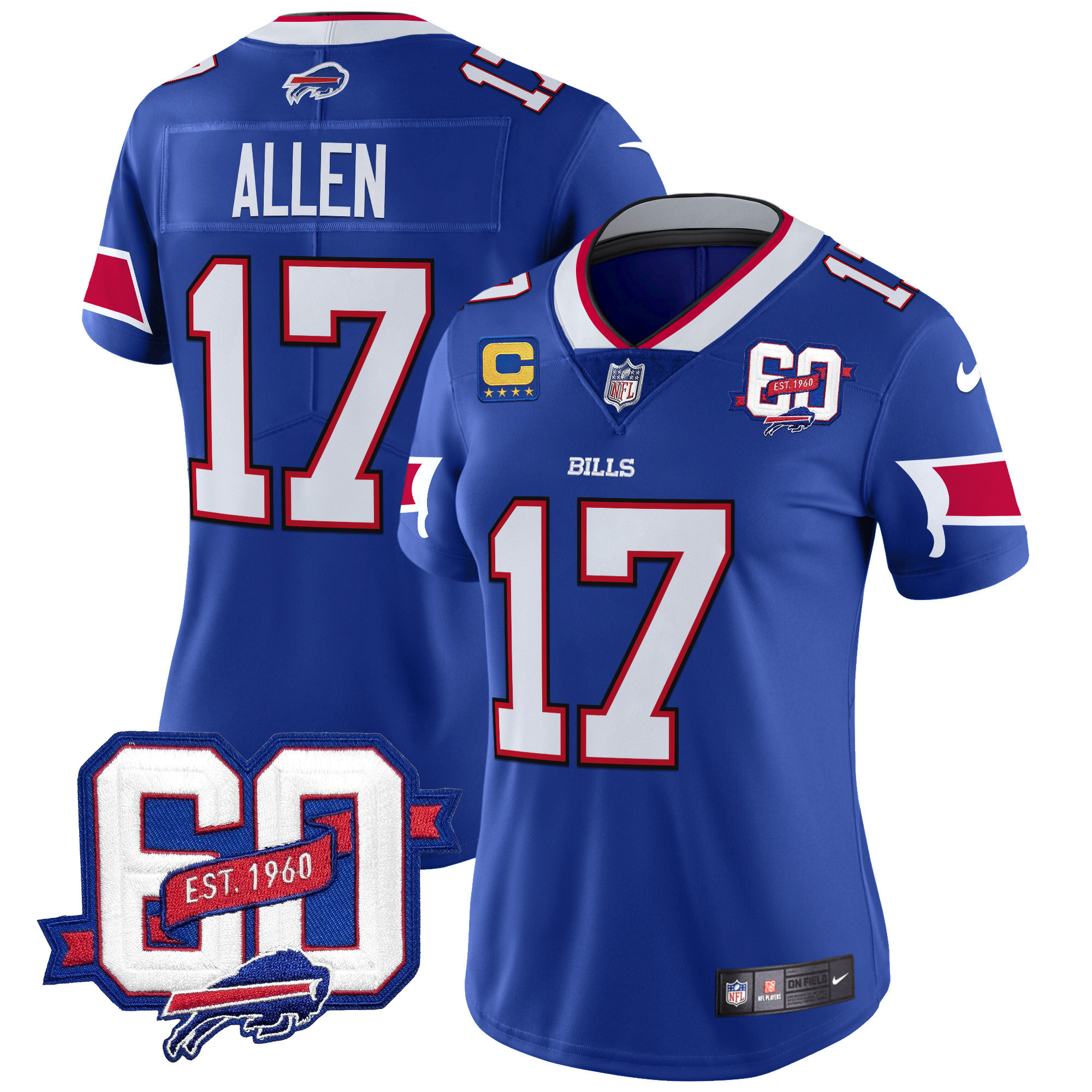 Josh Allen Women's Buffalo Bills 60th Anniversary Patch Vapor Limited Royal Jersey - All Stitched