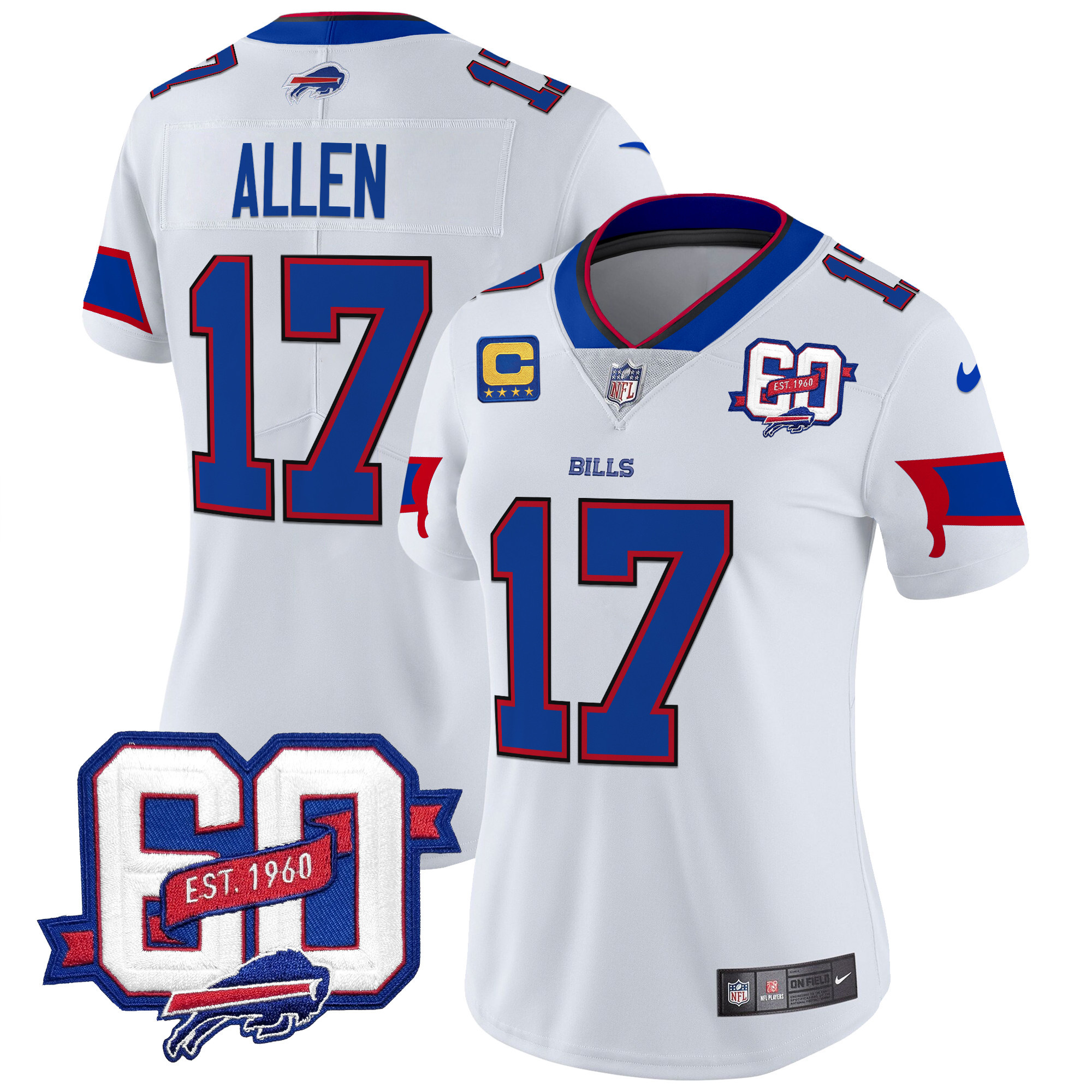 Josh Allen Women's Buffalo Bills 60th Anniversary Patch Vapor Limited White Jersey - All Stitched