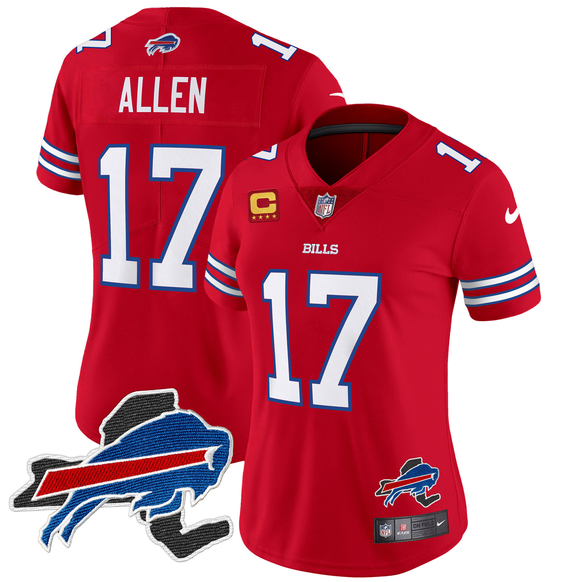 Josh Allen Women's Buffalo Bills New York Patch Vapor Limited Red Jersey - All Stitched