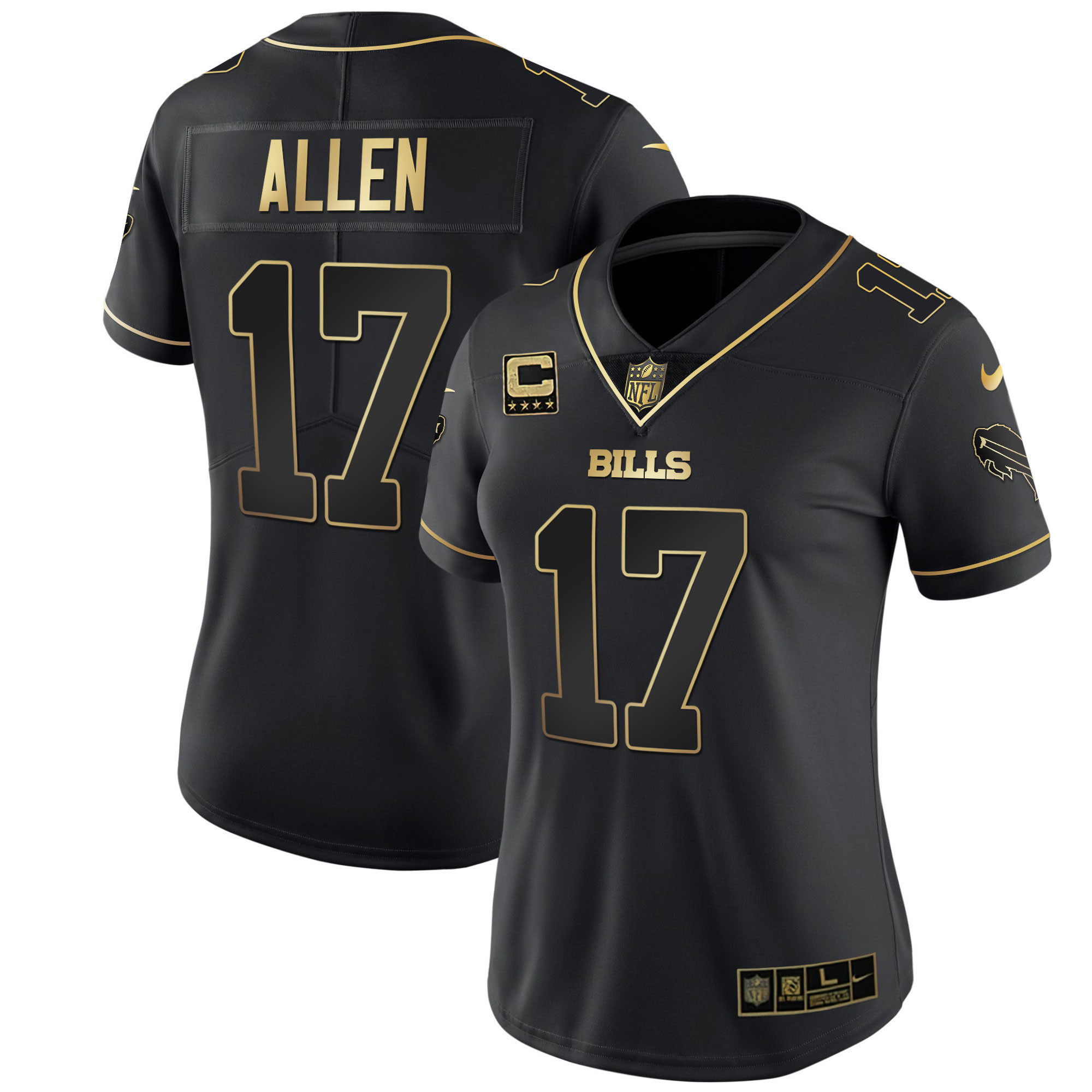 Josh Allen Women's Buffalo Bills White Gold & Black Gold - All Stitched Black Gold Jersey - All Stitched
