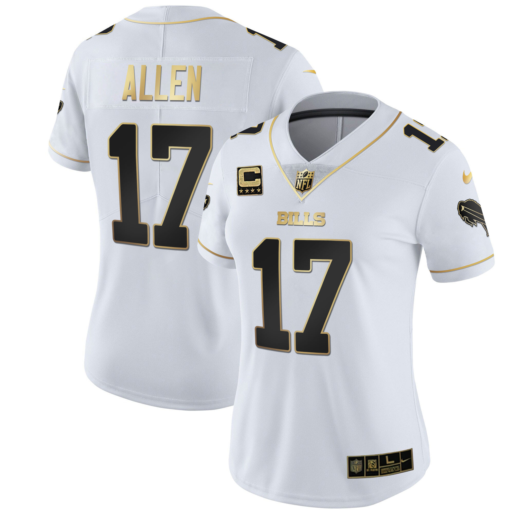 Josh Allen Women's Buffalo Bills White Gold & Black Gold - All Stitched White Gold Jersey - All Stitched