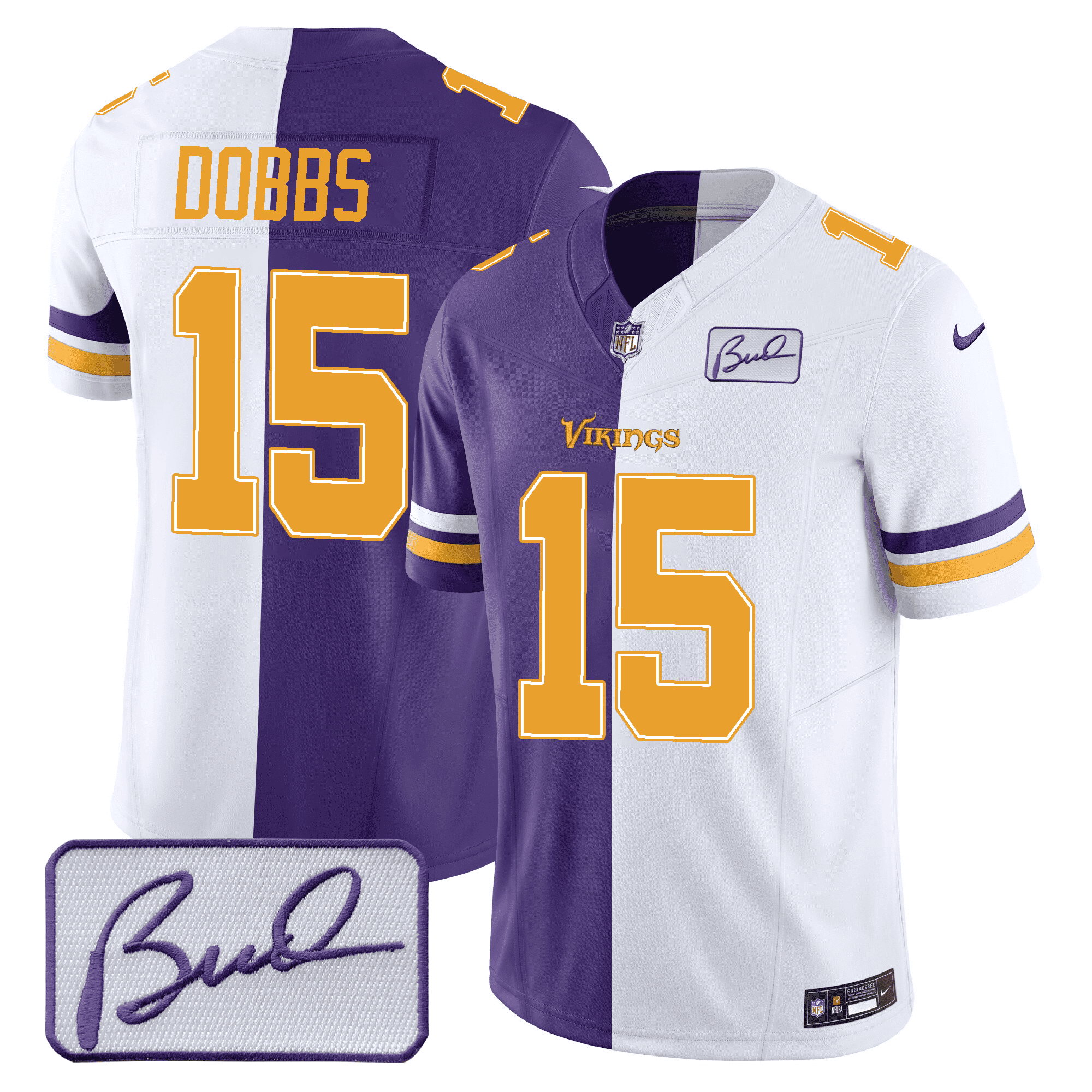 Josh Dobbs Men's Minnesota Vikings Bud Grant Patch Purple/ White Split Split Jersey - All Stitched