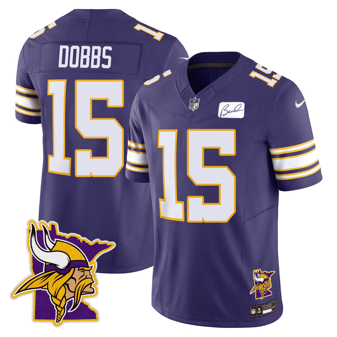 Josh Dobbs Men's Minnesota Vikings Honor Bud Grant & Minnesota Map Patch Limited Purple Jersey - All Stitched