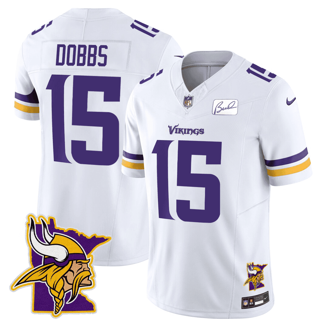 Josh Dobbs Men's Minnesota Vikings Honor Bud Grant & Minnesota Map Patch Limited White Jersey - All Stitched