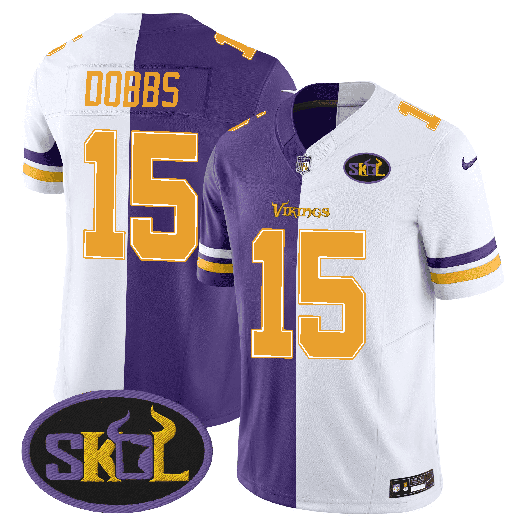 Josh Dobbs Men's Minnesota Vikings SKOL Patch Purple/ White Split Split Jersey - All Stitched