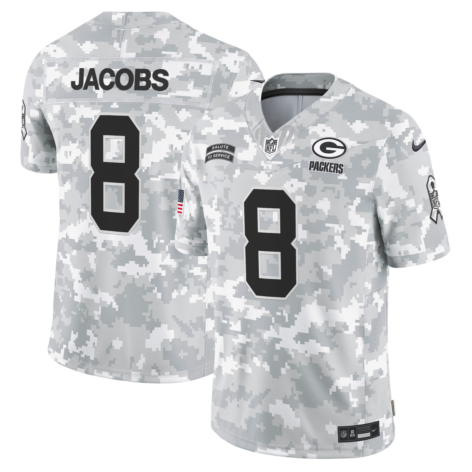Josh Jacobs Men's Green Bay Packers 2024 Salute to Service Vapor Limited Arctic Camo Jersey - All Stitched
